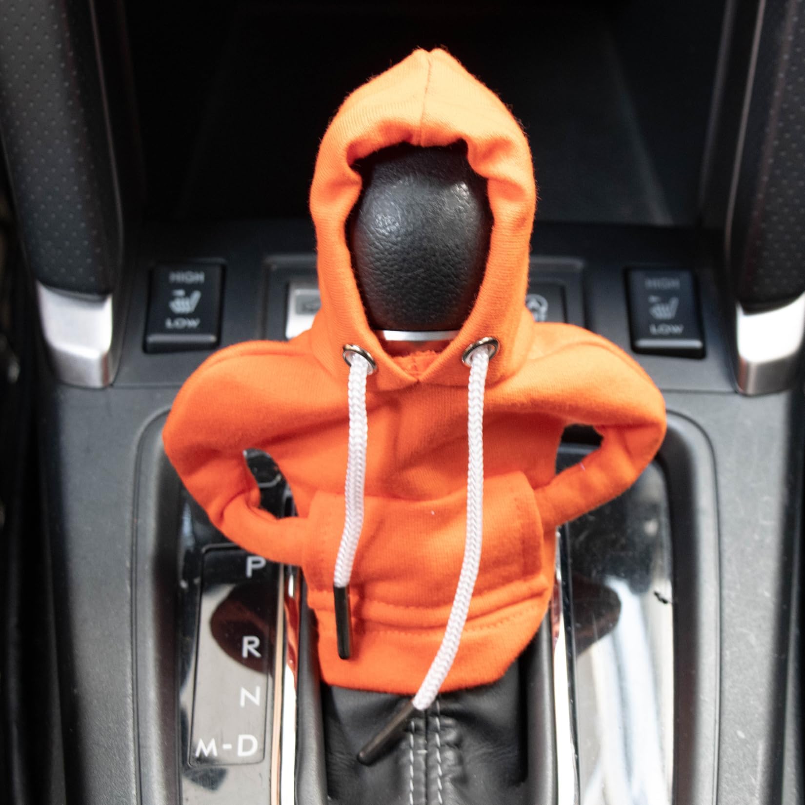 PSLER Stylish Cute Hoodie Car Gear Shift Cover - Heat Insulation Winter Warm Knob Protector - CVC Interior Car Accessories for Men & Women (Orange) - Perfect for Cold Weather Commuting & Road Trips