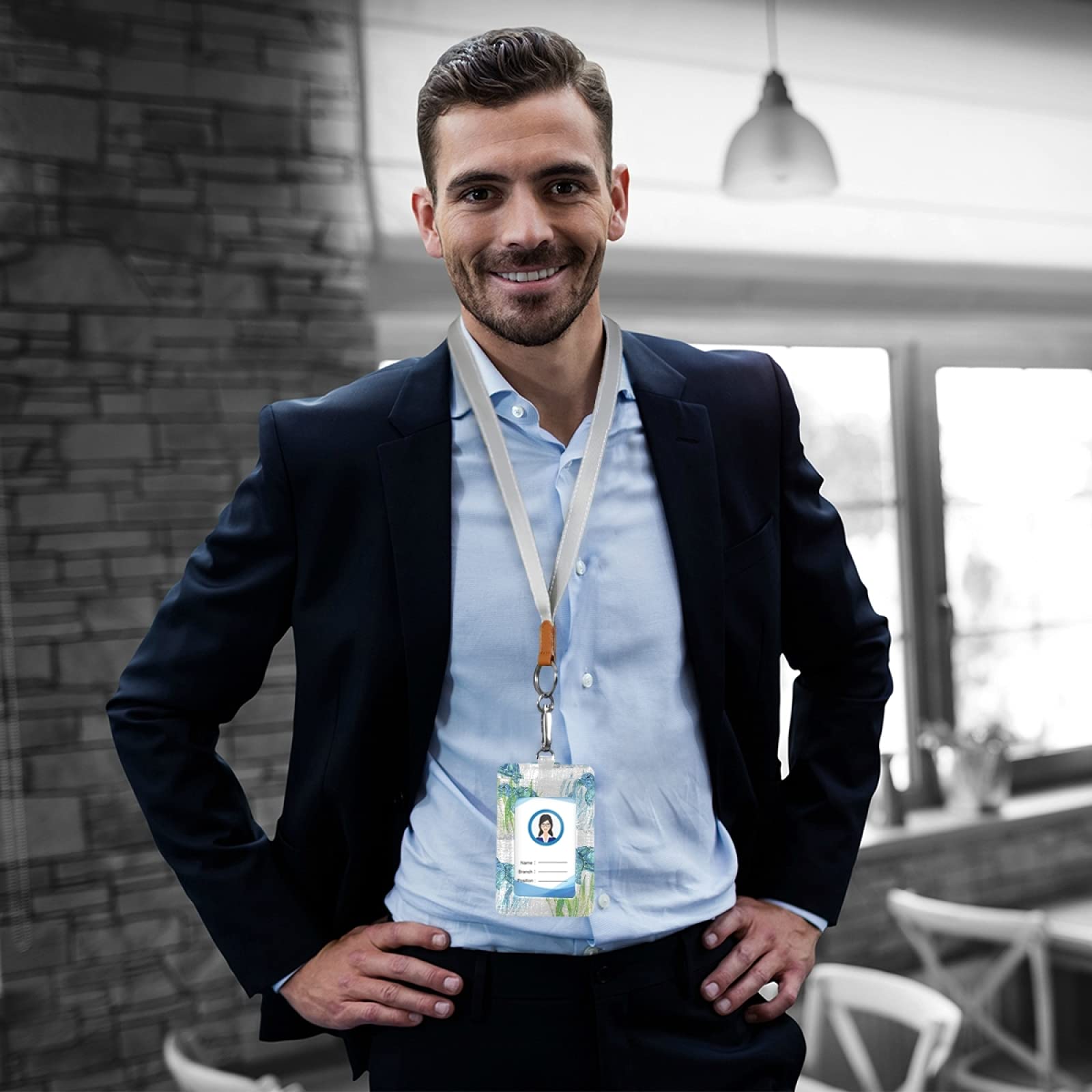 Waterproof Leather ID Badge Holder with Lanyard - Vertical Design for Office & School Staff