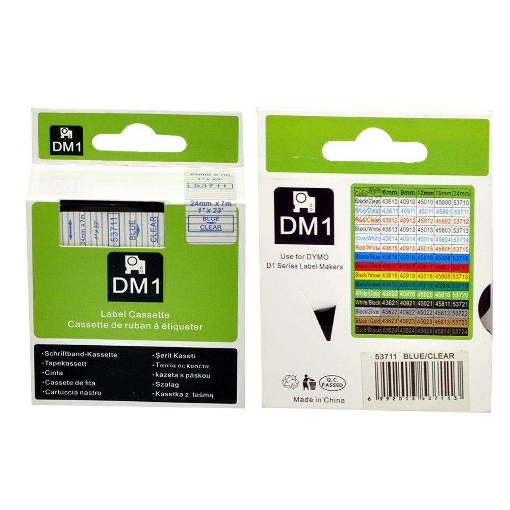 5PK Dymo 53711 Compatible Label Tapes - 1-Inch x 23 Feet Blue on Clear D1 Cartridges for LabelManager 360D, 450D, 500TS - Perfect for Office Organization, Shipping Labels & Inventory Management