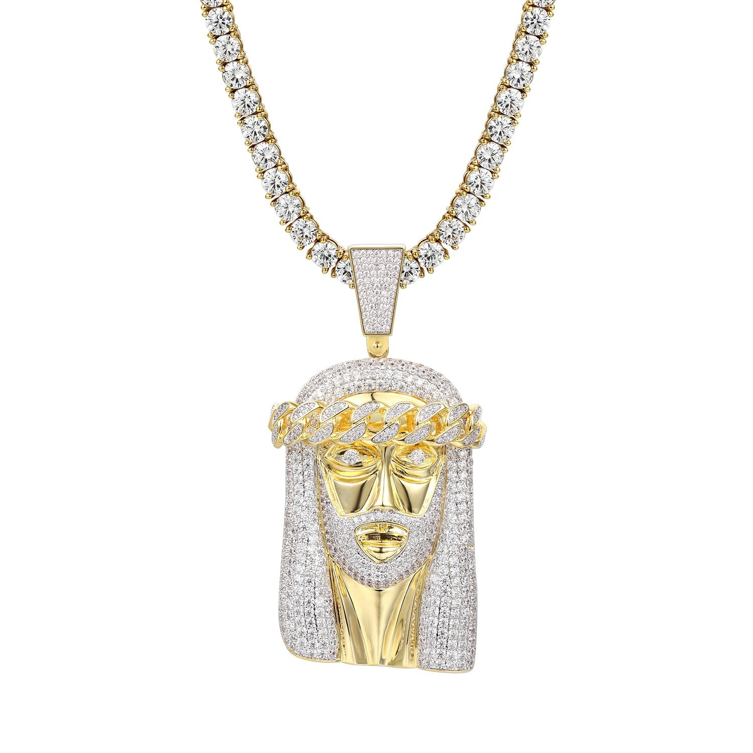 Religious Jesus Face Cuban Link Chain Pendant - 18K Gold Plated Stainless Steel Necklace for Men & Women - Perfect for Church, Gifts, and Everyday Wear