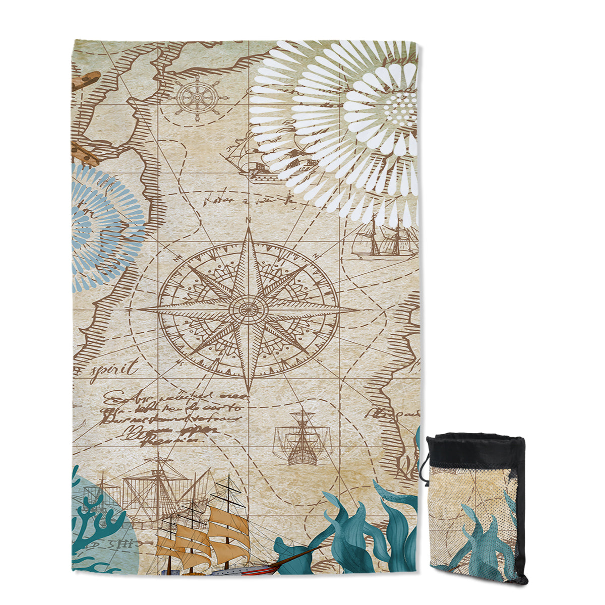 Premium Nautical Chart Extra Large Beach Towel - 100% Cotton, Quick Dry, Oversized 40x80 Inches - Perfect for Beach, Pool, Picnic, and Outdoor Adventures