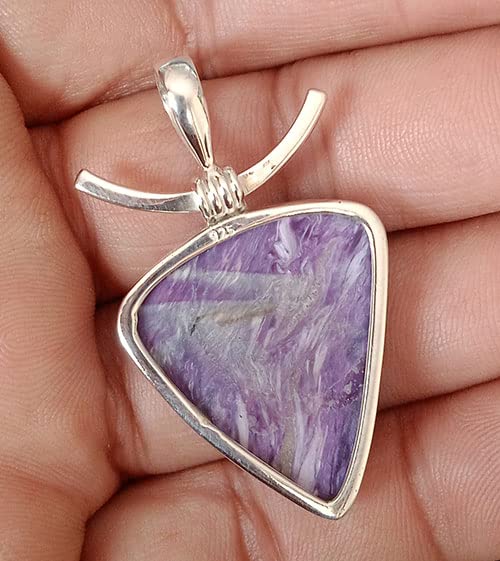 925 Sterling Silver Triangle Charoite Pendant Necklace for Women - Handmade Unique Jewelry Gift for Christmas, Birthday & Special Occasions | Perfect for Everyday Wear, Parties & Gifting