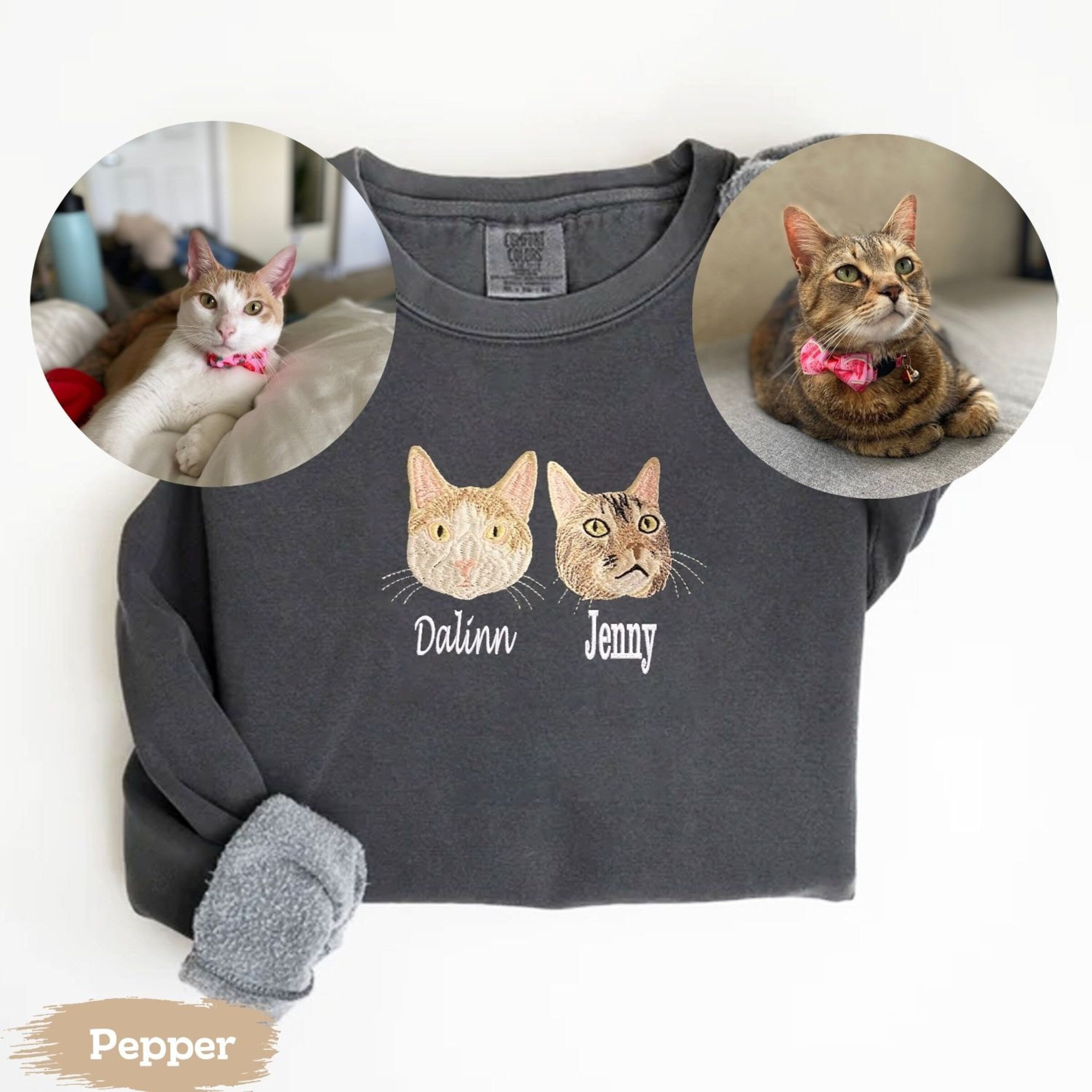 Custom Embroidered Cat Sweatshirt - Comfort Colors® Pullover with Photo Design - Cozy Graphic Hoodie for Cat Lovers - Perfect for Casual Wear & Gifts