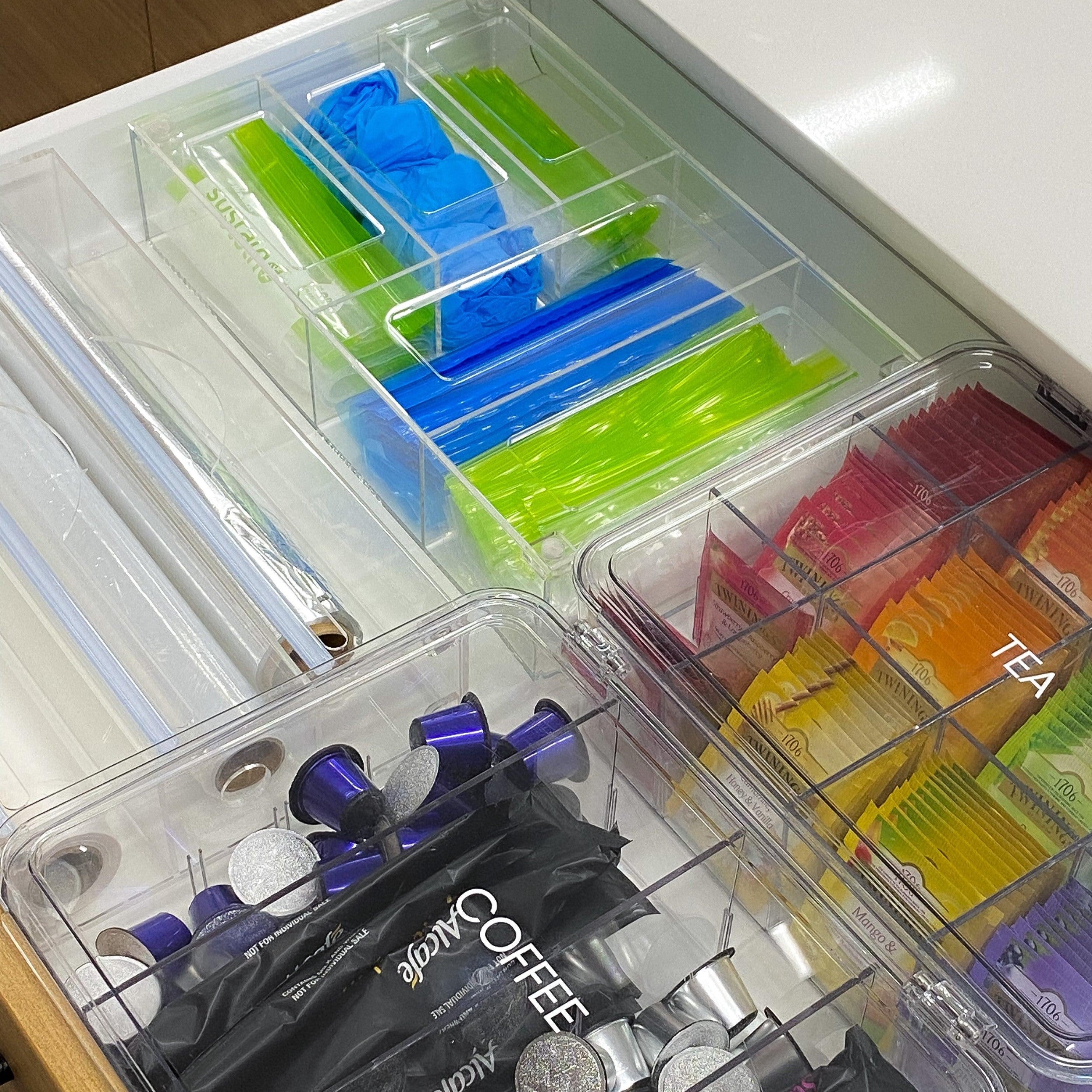Acrylic Food Wrap Dispenser with 3 Inserts - Kitchen Organizer for Plastic Wrap, Foil & Parchment Paper - Perfect for Pantry, Countertop & Food Storage Organization