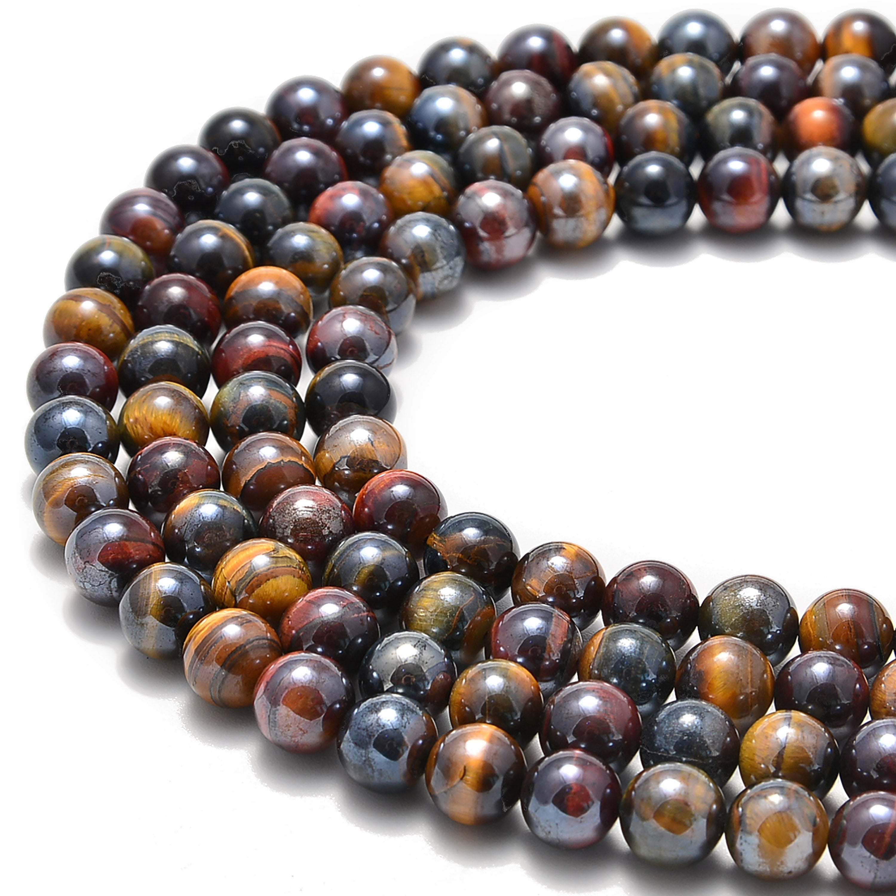 Premium Coated Multi Tiger's Eye Smooth Round Beads - 4mm to 15.5mm Sizes - 12 Inch Strand for Jewelry Making, DIY Crafts & Meditation Accessories