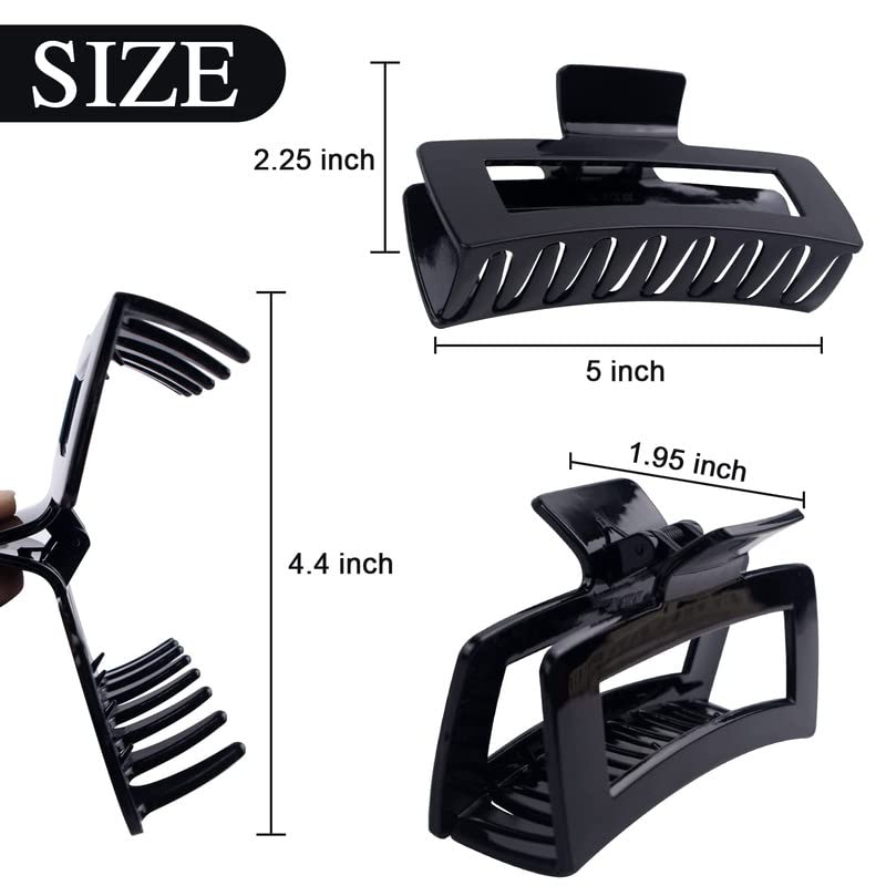 Staila 4 Pack Extra Large Hair Claw Clips for Women - 5 Inch Strong Hold Hair Clips for Thick, Long & Curly Hair - Non-Slip 90s Square Jaw Hair Clamps - Perfect for Updos, Ponytails & Everyday Hairstyles