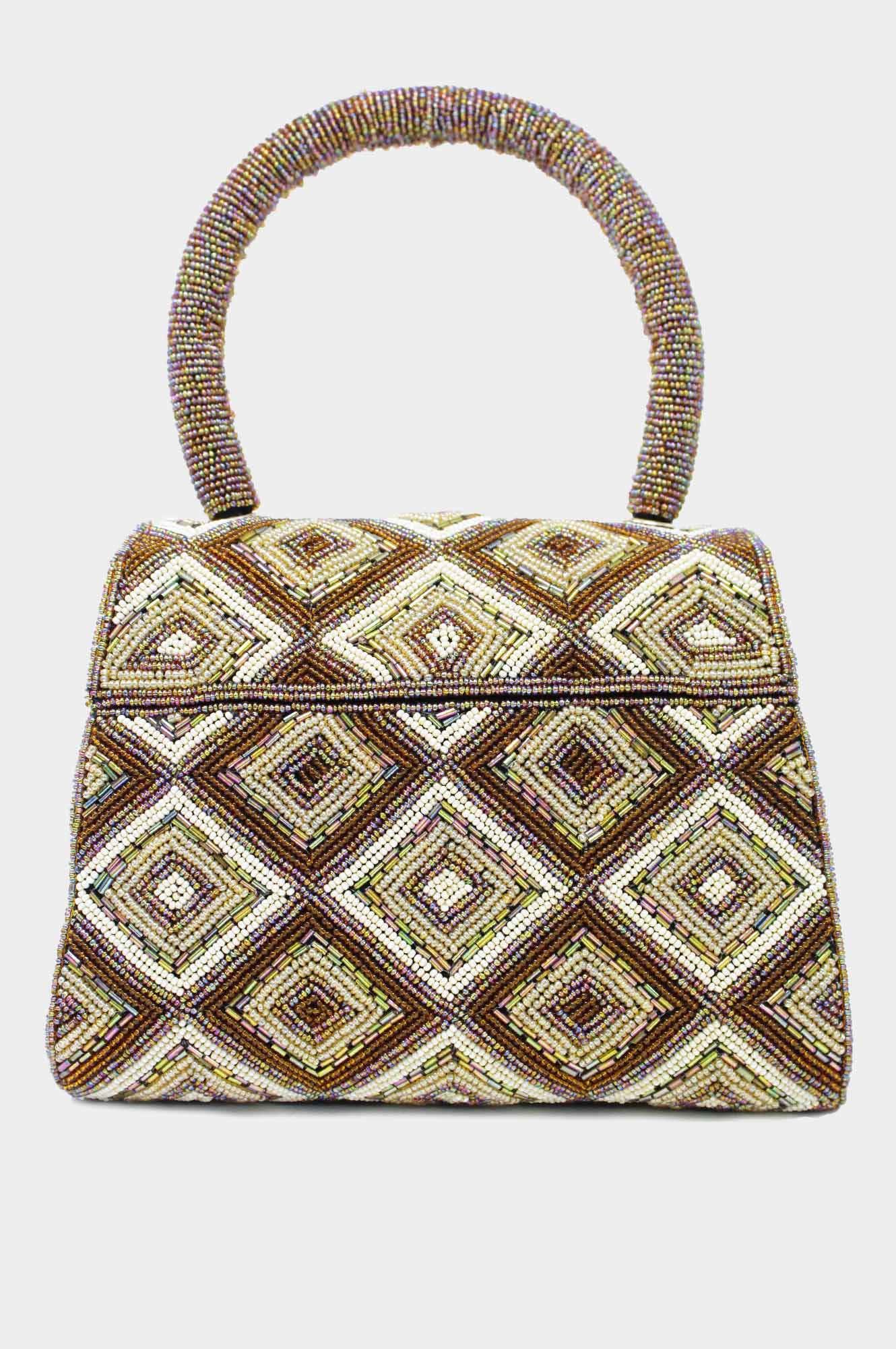 Elegant Beaded Handbag for Women - Gold Tonal Beaded Clutch Purse - Perfect for Evening Parties, Weddings & Special Occasions