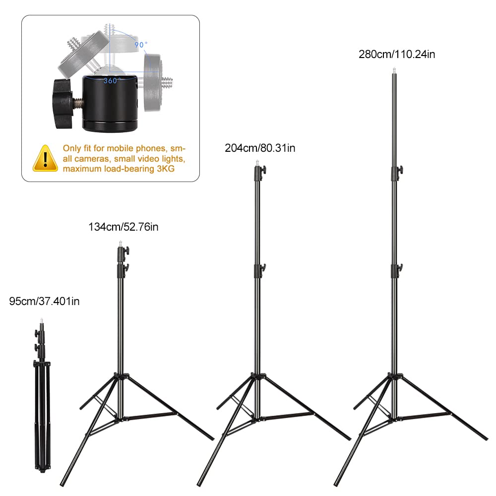 Professional 9.5ft Aluminum Alloy Adjustable Light Stand with Spring Cushion - Heavy Duty Photography Tripod for Speedlights, Ring Lights & Studio Equipment (2 Pack) - Perfect for Photo Studios, YouTube Videos & Portrait Photography