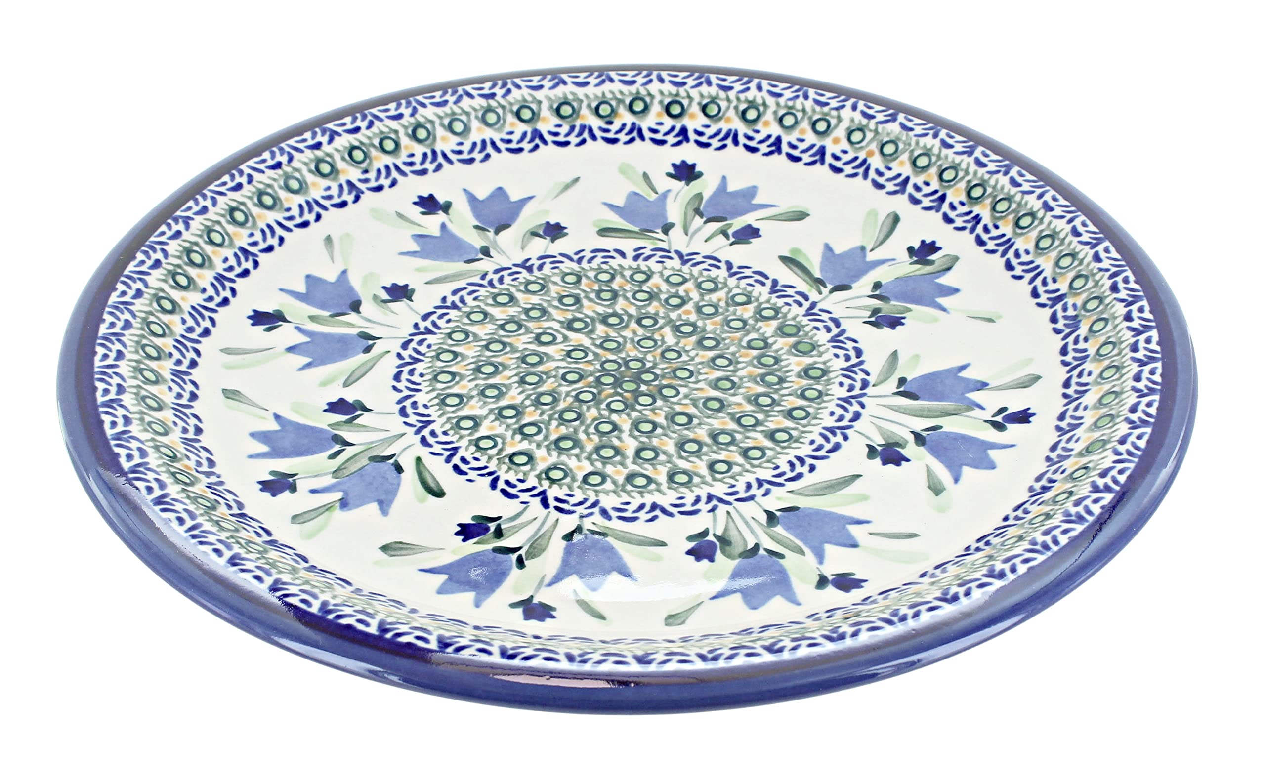 Handmade Blue Rose Polish Pottery Blue Tulip Dinner Plate - Elegant Ceramic Dish for Dining, Special Occasions & Home Decor