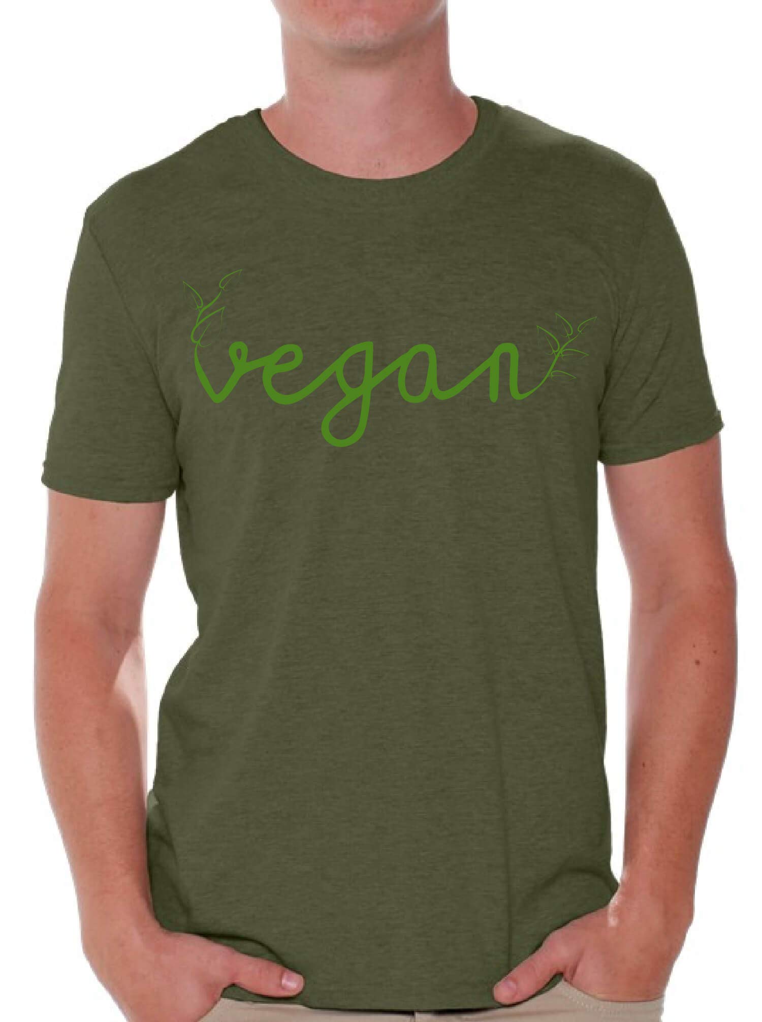 Eco-Friendly Vegan T-Shirts for Men - Organic Cotton Foliage Print Shirt | Sustainable Vegetarian Men's Outfit for Casual Wear & Outdoor Activities