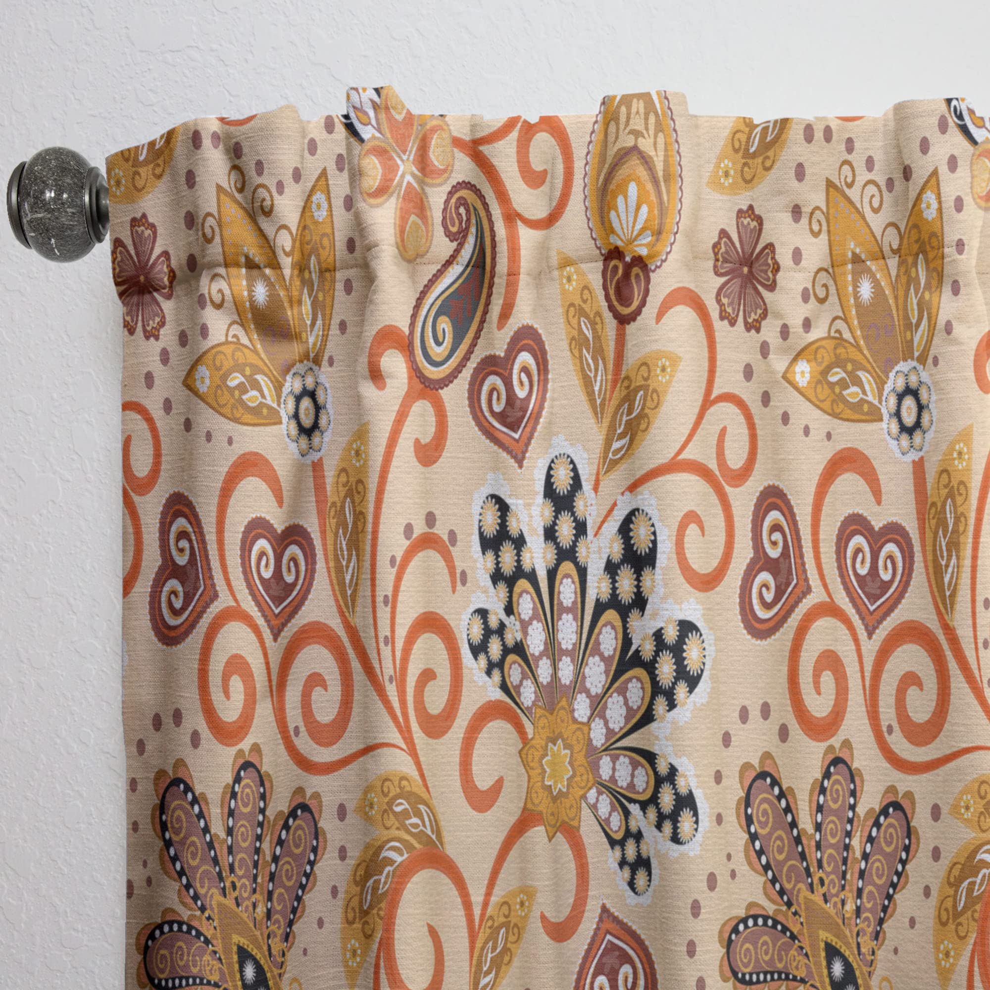 DesignQ Retro Indian Floral Batik III Thermal Insulated Curtains - Single Panel 52x120 Inches - Elegant Window Drapes for Bedroom & Living Room - Perfect for Home Decor, Privacy & Temperature Control