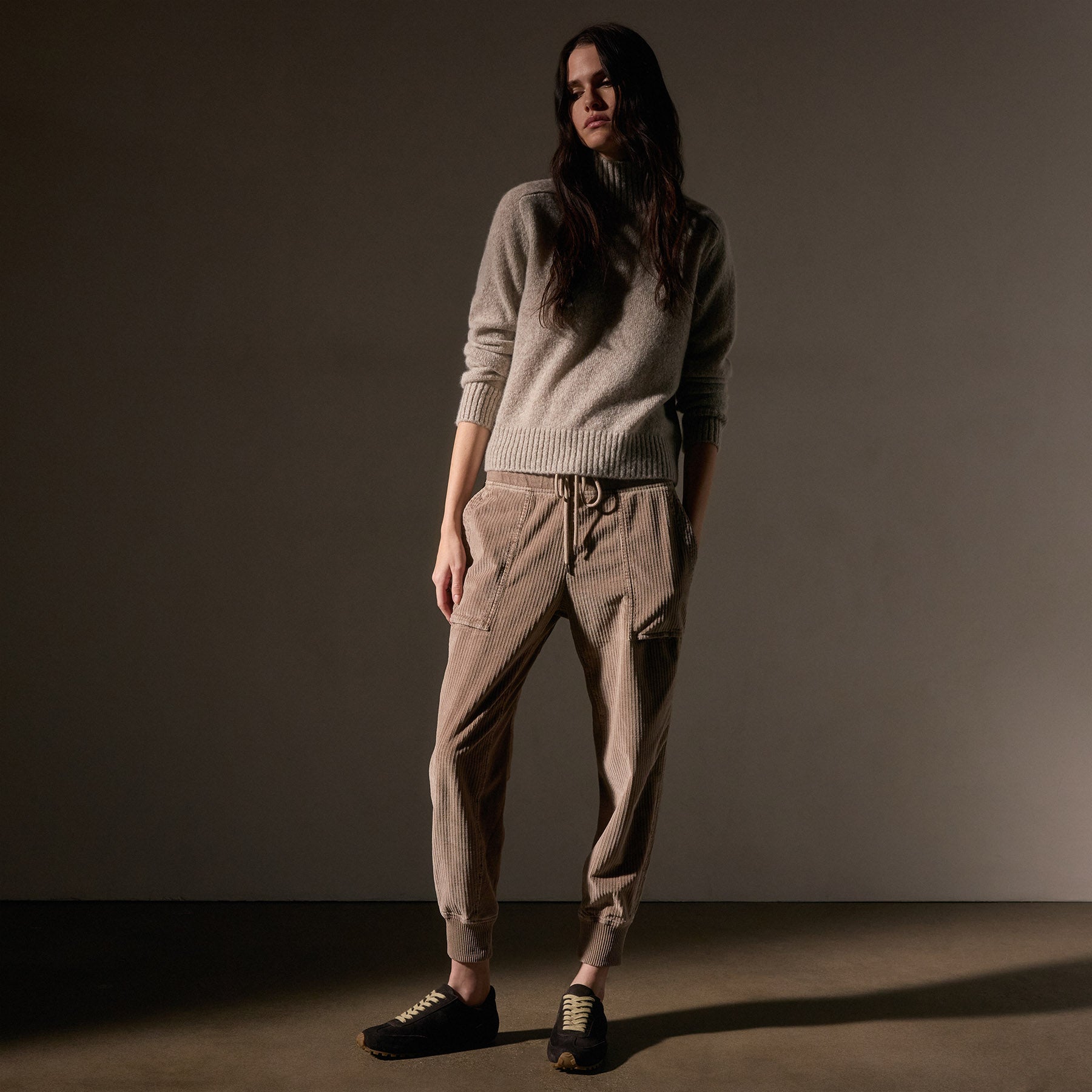 Corduroy Mixed Media Pants for Women - Coyote Pigment Casual Trousers | Comfortable & Stylish for Everyday Wear, Office, and Outdoor Activities
