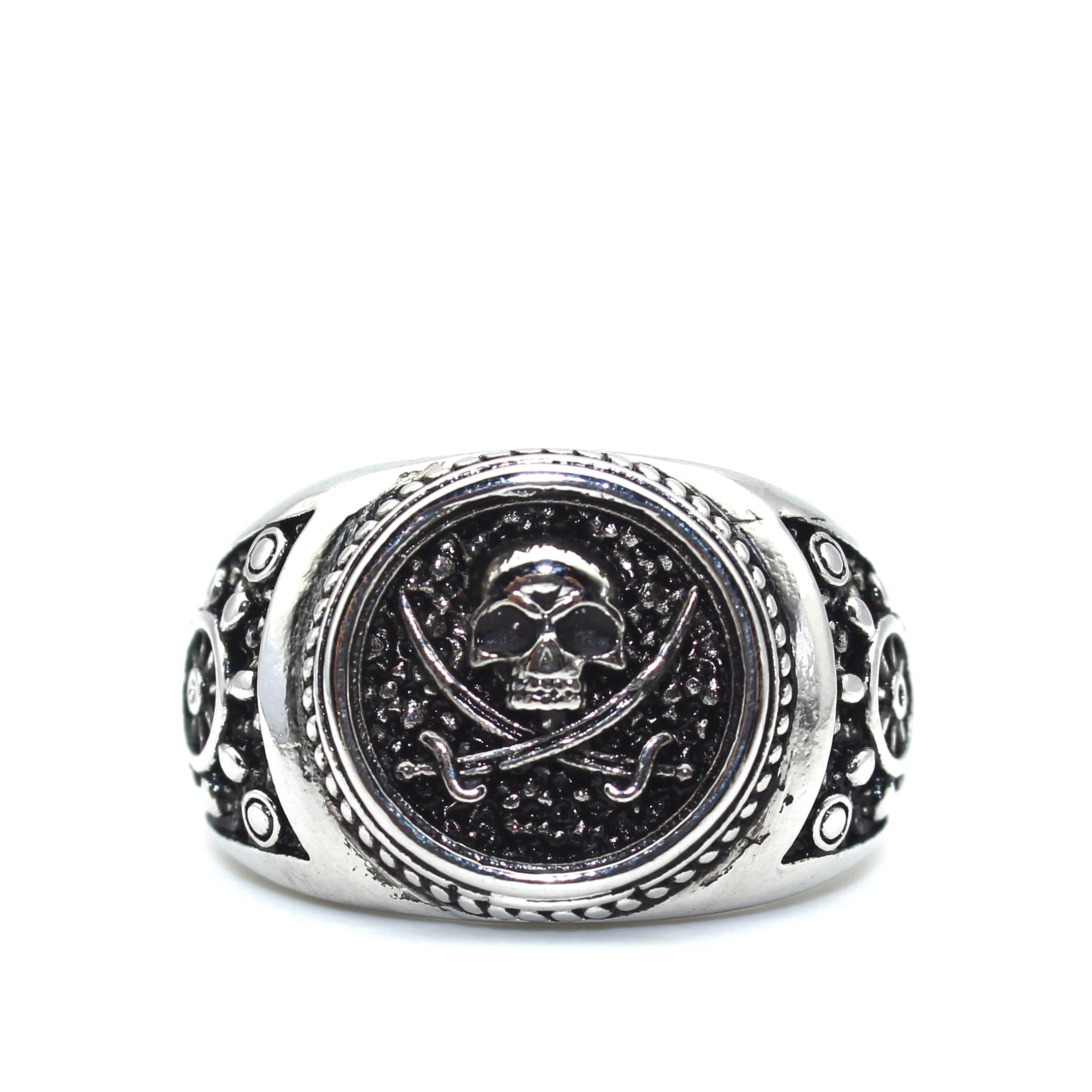 Vintage Pirate Skull Ring for Men - Gothic Punk Rock Crossed Swords Skull Head Jewelry, Biker Viking Amulet Ring for Halloween Gift | Perfect for Costume Parties, Gothic Fashion & Alternative Style Accessories