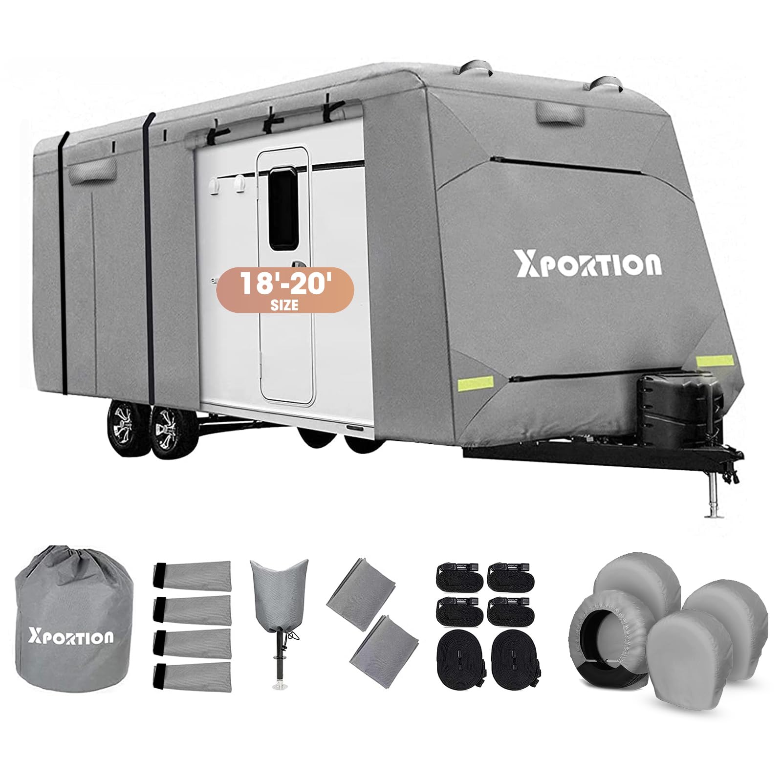16ft to 36ft RV Cover - Waterproof & UV Resistant Travel Trailer Cover for 18-20ft Campers | Heavy Duty Camper Cover with Gutter Jack | Perfect for Outdoor Storage, Winter Protection & Long-Term Parking