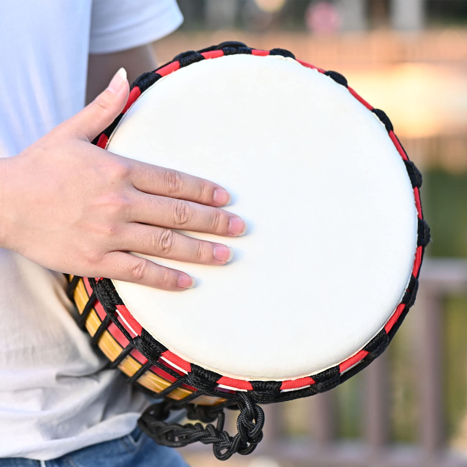LIEKE 10'' x 20'' African Djembe Drum - Hand Carved Mahogany Wood with Goatskin Head - Professional Quality Percussion Instrument for Adults & Beginners (Green) | Perfect for Music Therapy, Drum Circles, Classroom Learning & Cultural Performances