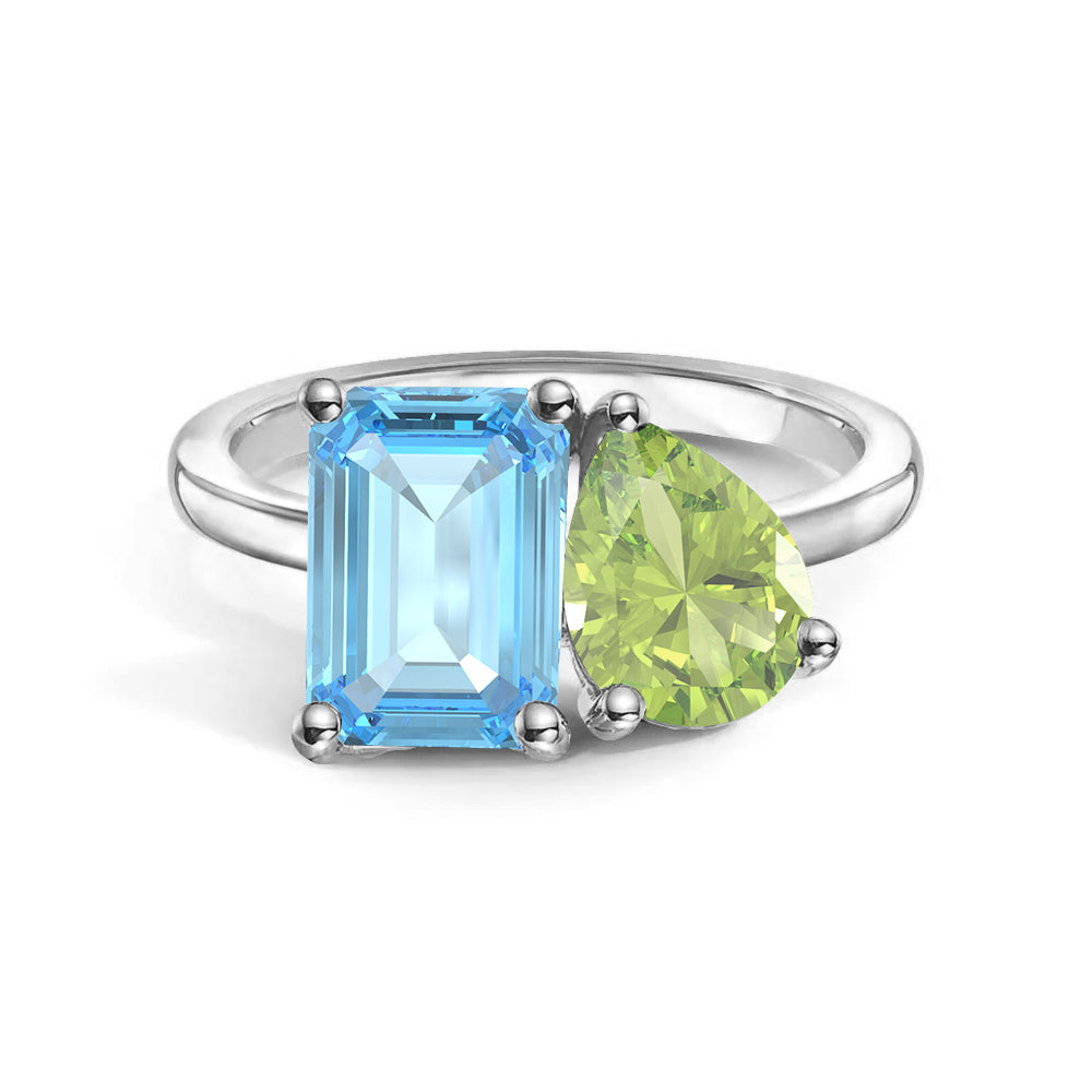 Personalized Toi et Moi Aquamarine Birthstone Ring for Women - Custom Anniversary, Engagement & Wedding Jewelry Gift - Perfect for Couples, Brides & Romantic Occasions