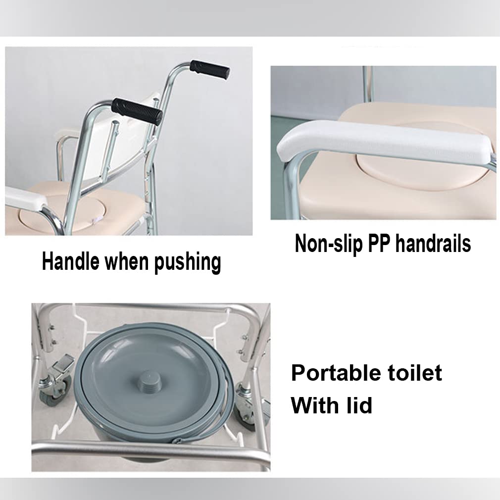 MQZHUK Adjustable Mobile Shower Chair with Brakes & Wheels - 40cm Width, 55cm Height - Sturdy Commode Chair with Armrests for Elderly, Disabled & Pregnant Women (120kg Capacity) - Ideal for Bathroom Safety & Mobility Assistance