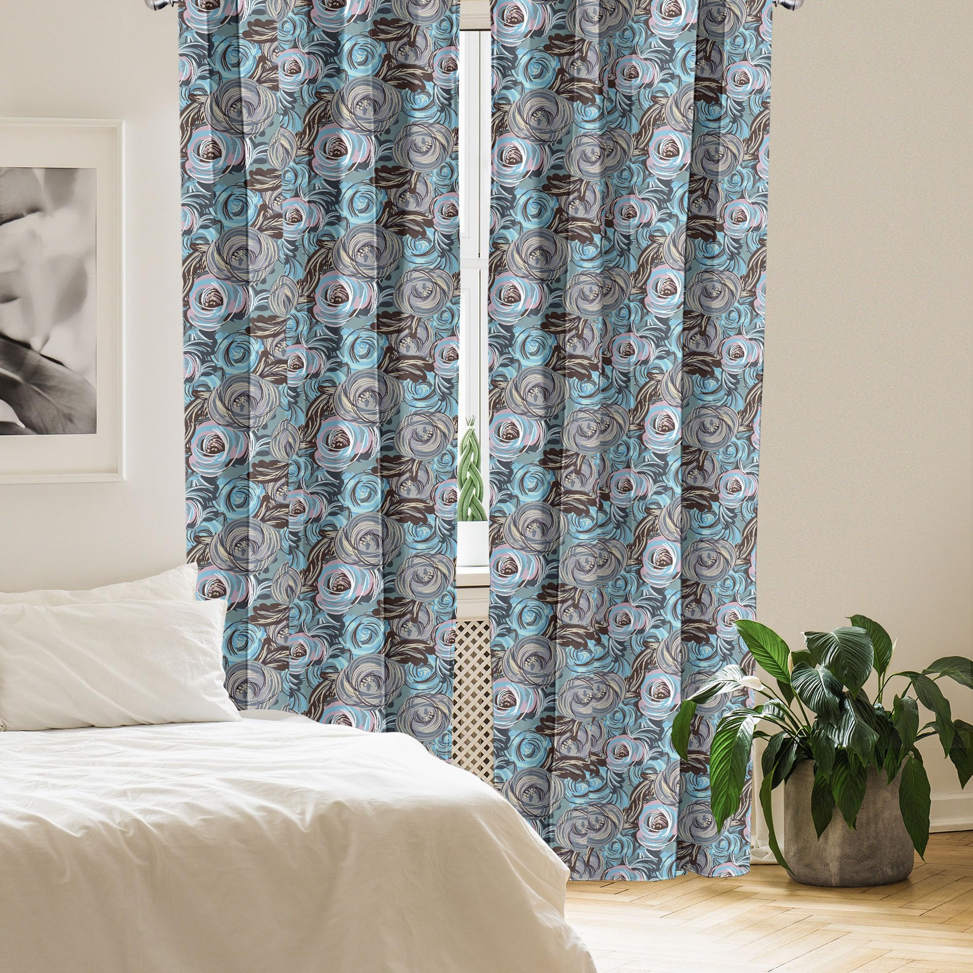 Ambesonne Floral Window Curtains - 2-Panel Set with Rod Pocket, 28