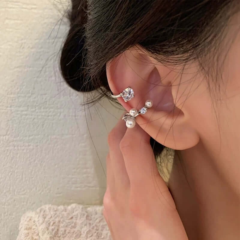 Trendy Pearl Layering Non-Pierced Ear Cuffs Set | L2D12 | Elegant Boho Jewelry for Women, Perfect for Weddings, Parties & Everyday Wear