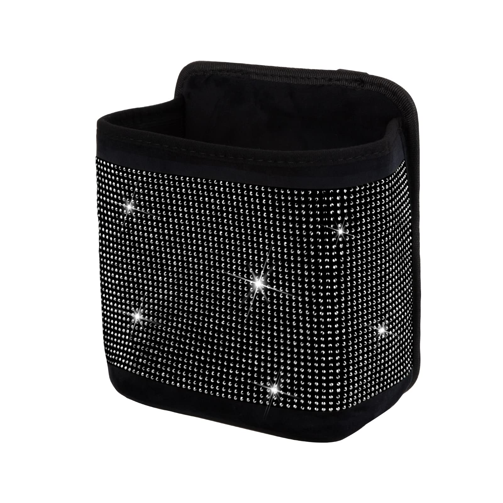 Premium Bling Crystal Car Seat Organizer - Front & Back Seat Travel Caddy Bag with Garbage Pocket - Diamond Car Accessory (1-Pack, Black) - Perfect for Road Trips, Commuting & Family Travel Organization