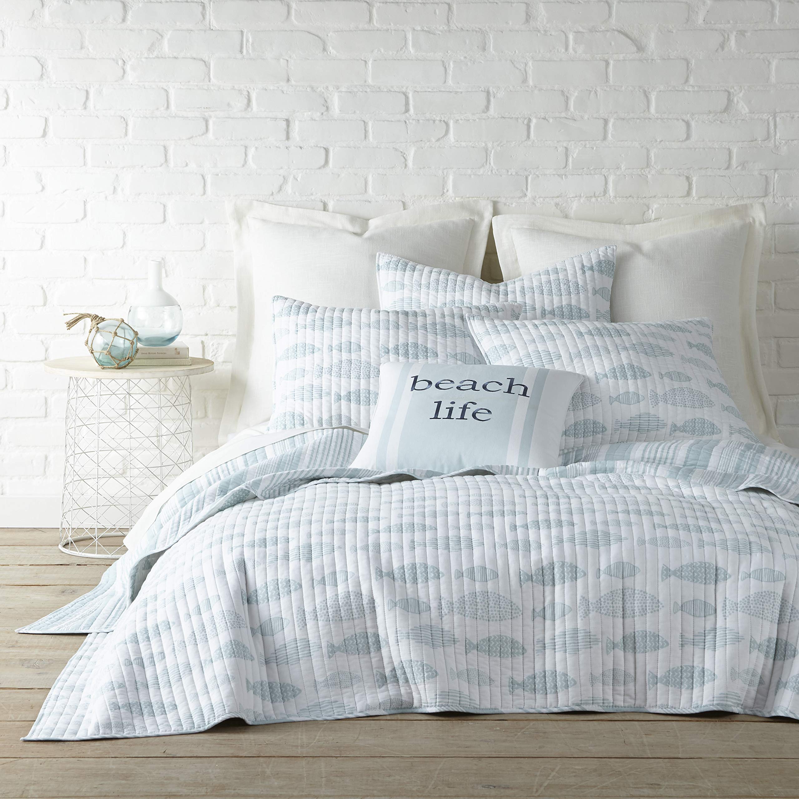 Levtex Home Aqua Breeze King Size Quilt Set - 100% Cotton Blue Animal Print Bedding for Coastal & Boho Bedroom Decor