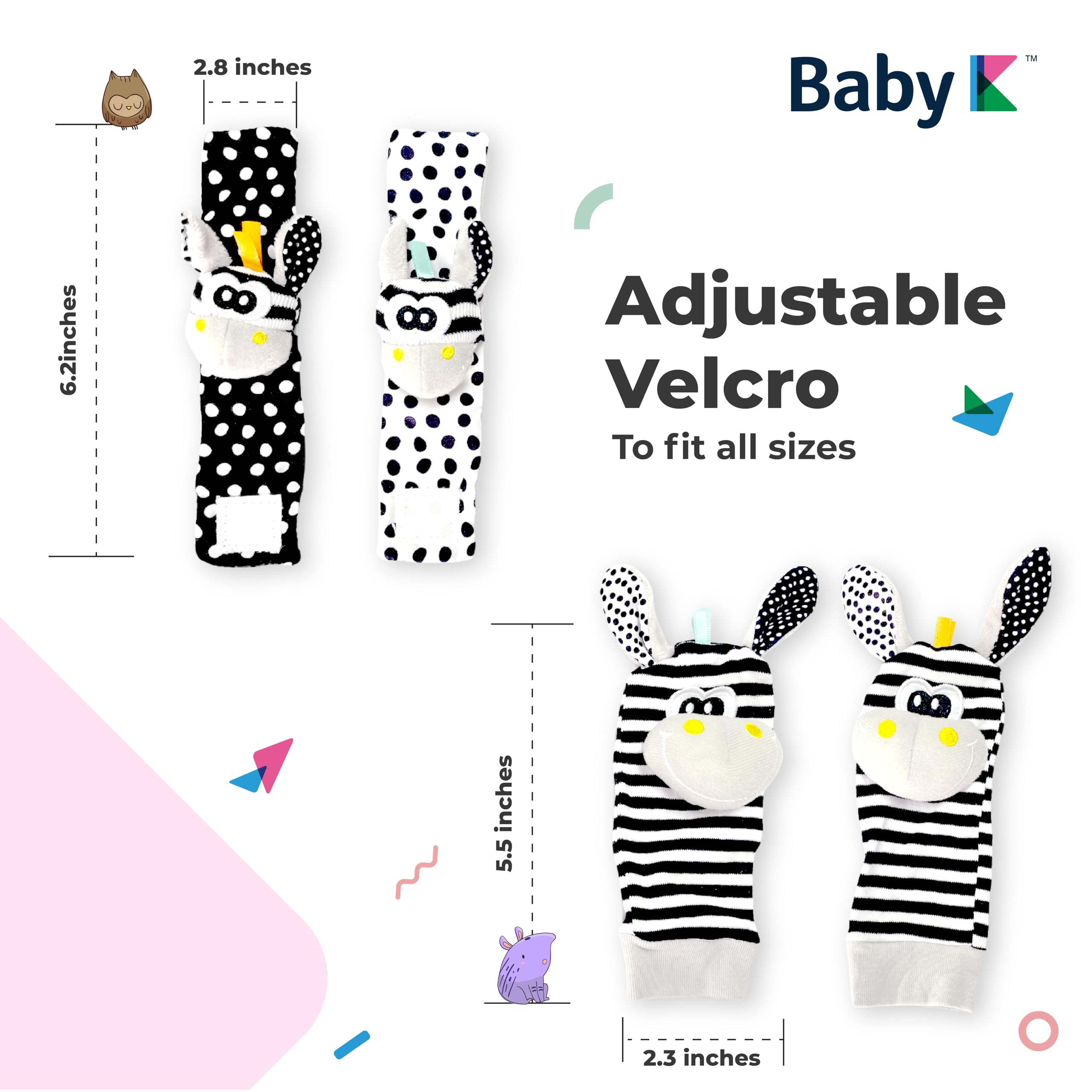 BABY K Foot Finder Socks & Wrist Rattles Set J - Newborn Sensory Toys for Baby Boys & Girls 0-12 Months - Soft Infant Hand & Foot Rattles for Brain Development - Perfect for Tummy Time, Playtime & Early Learning