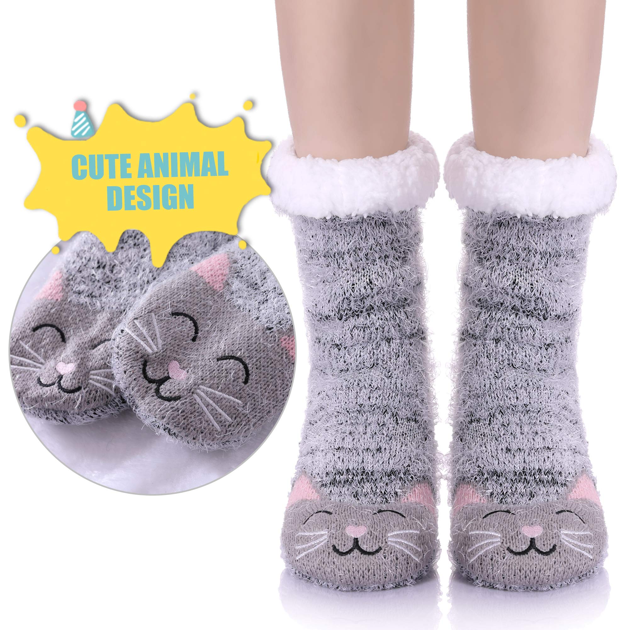 Non-Slip Slipper Socks for Women - Warm Fuzzy Fleece-Lined for Winter & Home