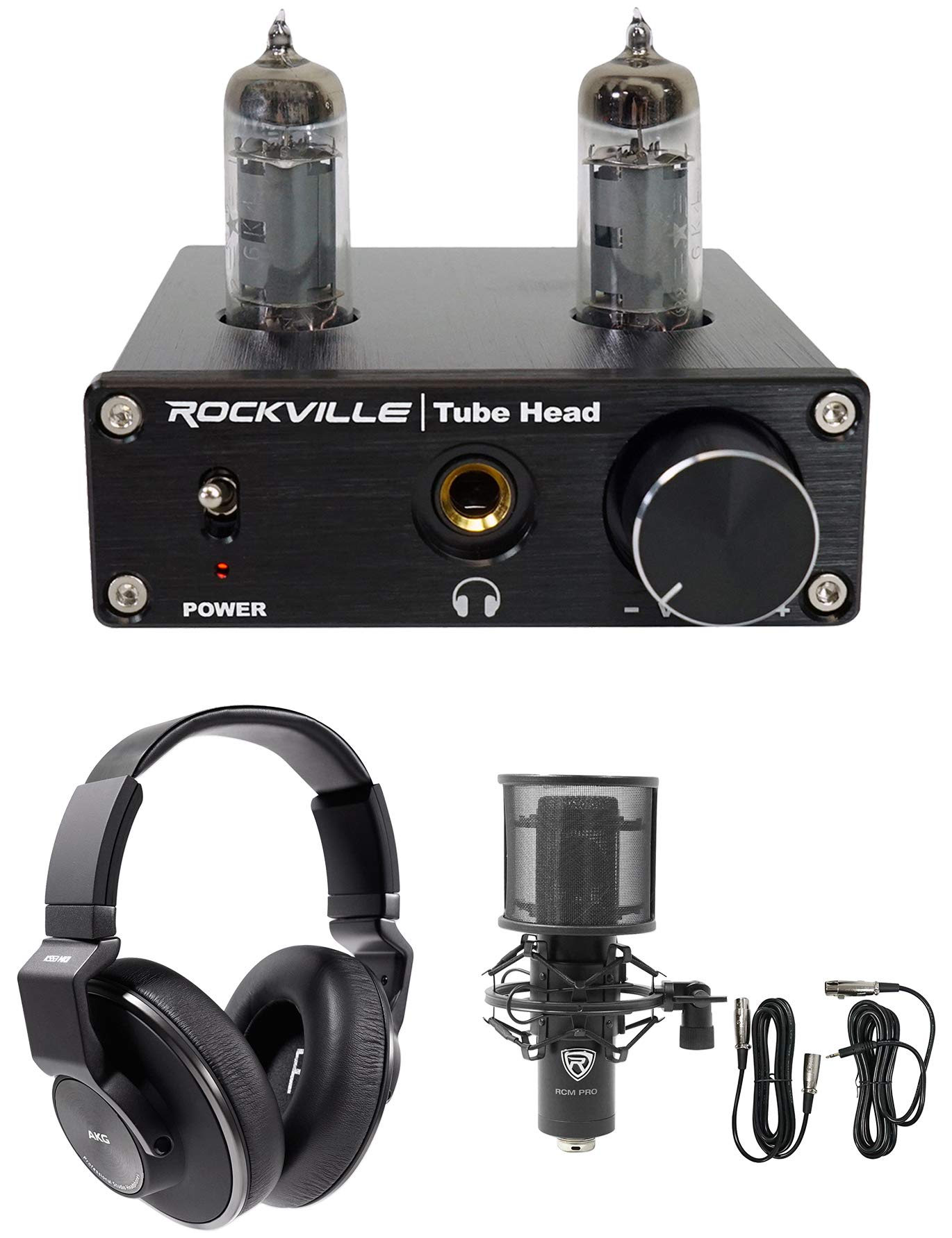 AKG K553 MKII Closed-Back Studio Monitor Headphones with Tube Headphone Amplifier & Microphone - Perfect for Recording, Mixing & Home Music Production