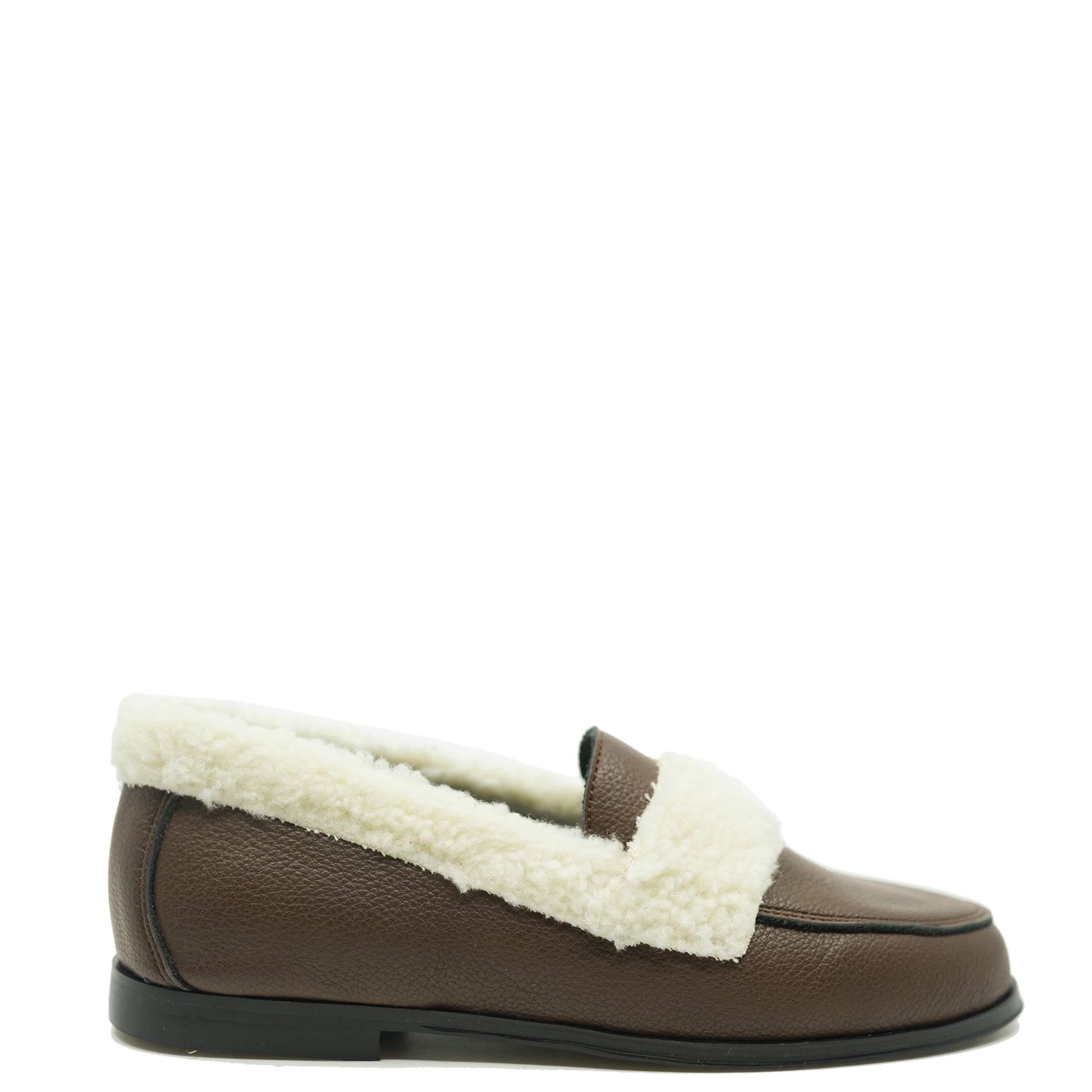 Blublonc Brown and Ivory Shearling Loafer Shoes for Women - Comfortable Slip-On Loafers with Soft Shearling Lining - Perfect for Casual Wear, Office, and Winter Outfits