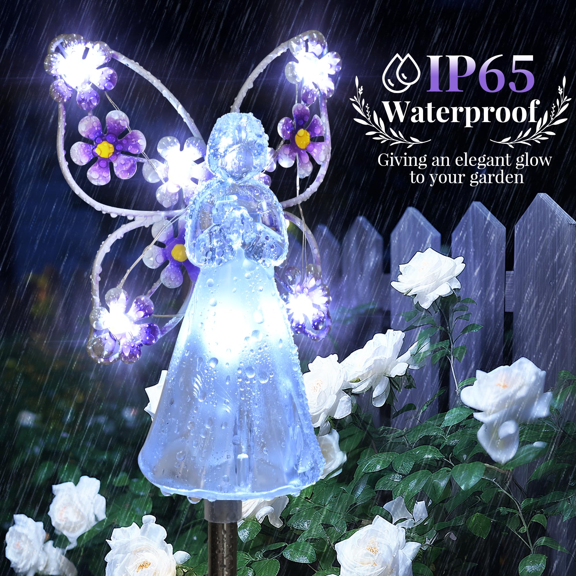GIGALUMI 2 Pack Solar Angel Garden Stake Lights - 7 LED Eternal Light Outdoor Decor for Cemetery, Memorial, Christmas Yard & Sympathy Gifts | Waterproof Solar-Powered Angel Statue for Graves, Patio, Pathway & Garden Decorations