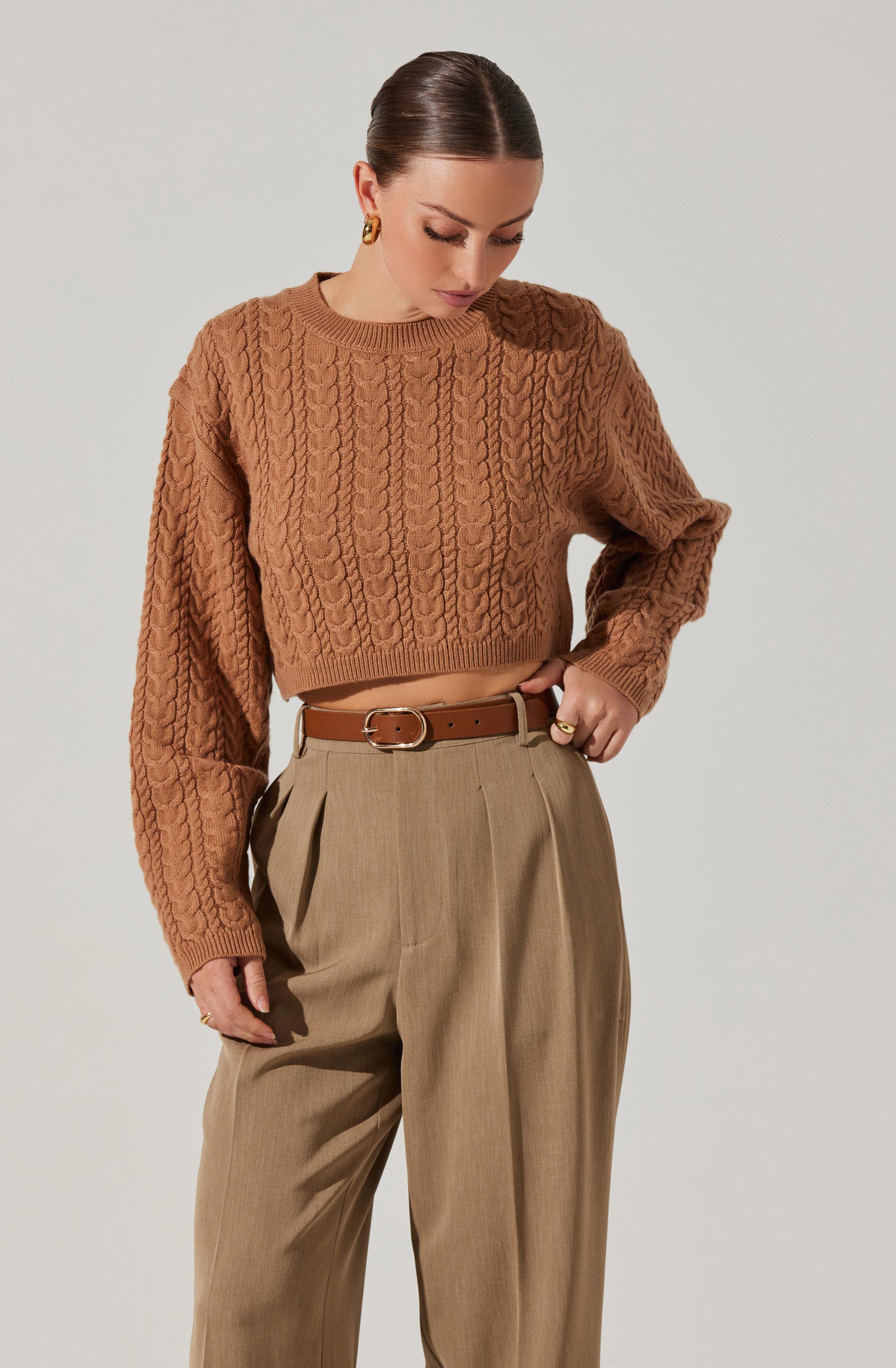 Jorah Cropped Cable Knit Sweater for Women - Soft Winter Pullover with Chunky Knit Design - Perfect for Casual Outfits, Date Nights & Holiday Gatherings