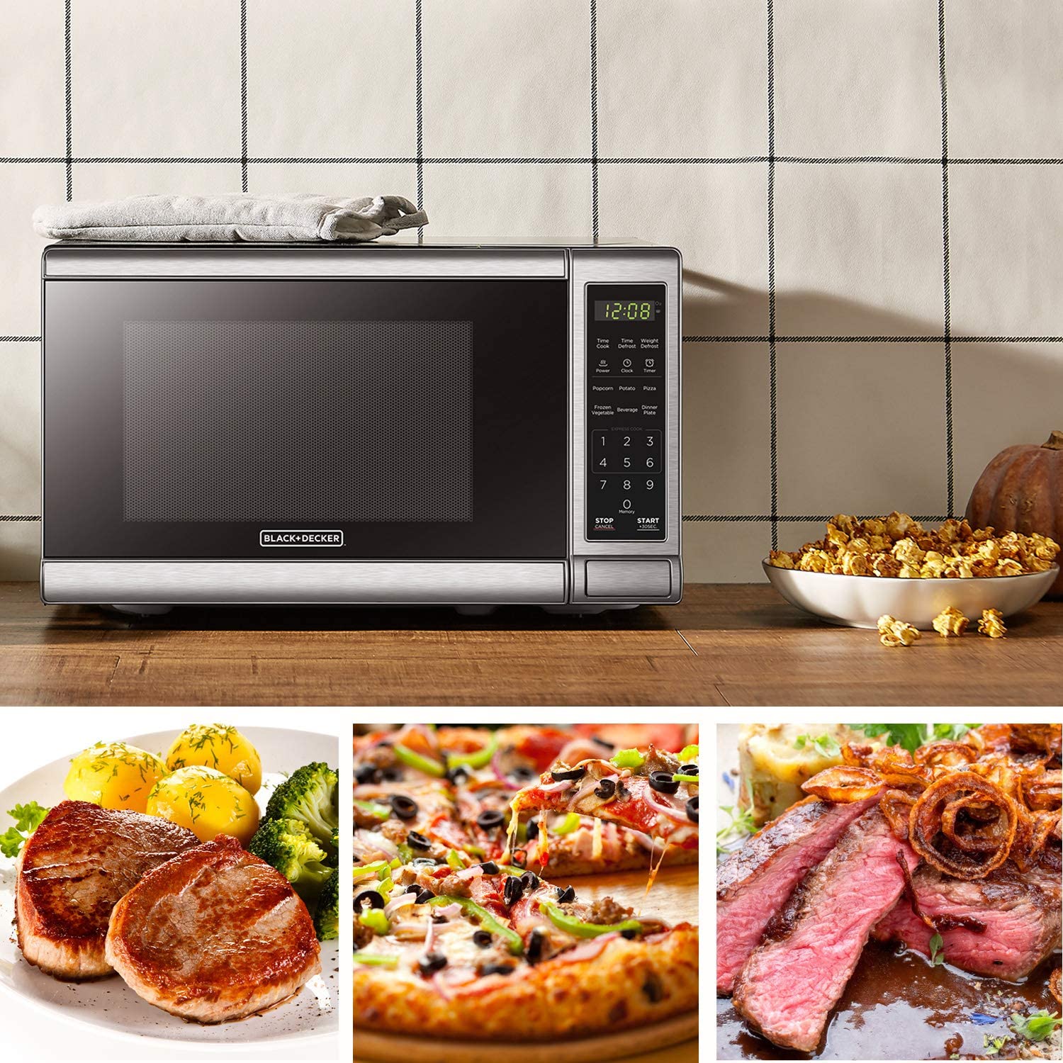BLACK+DECKER 0.7 Cu. Ft. Stainless Steel Digital Microwave Oven - 700W Countertop Microwave with Child Lock & 10 Power Levels - Perfect for Small Kitchens, Dorms & Offices (EM720CB7) - Blemished Packaging with Full Warranty
