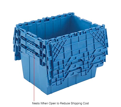12 Gallon Heavy-Duty Flip Top Storage Tote (4-Pack) - Blue Commercial Plastic Storage Bin with Lockable Metal Hinged Lid - 21