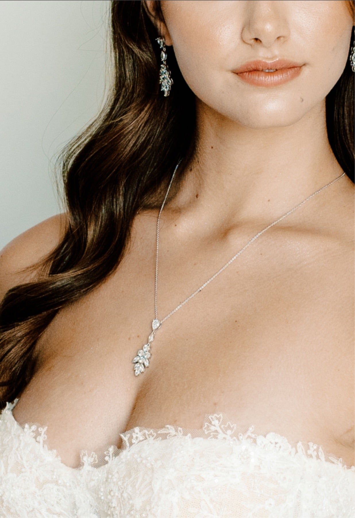 JASMINE Bridal Drop Earrings and Necklace Set - Sterling Silver Wedding Jewelry for Bride, Bridesmaid, and Formal Occasions
