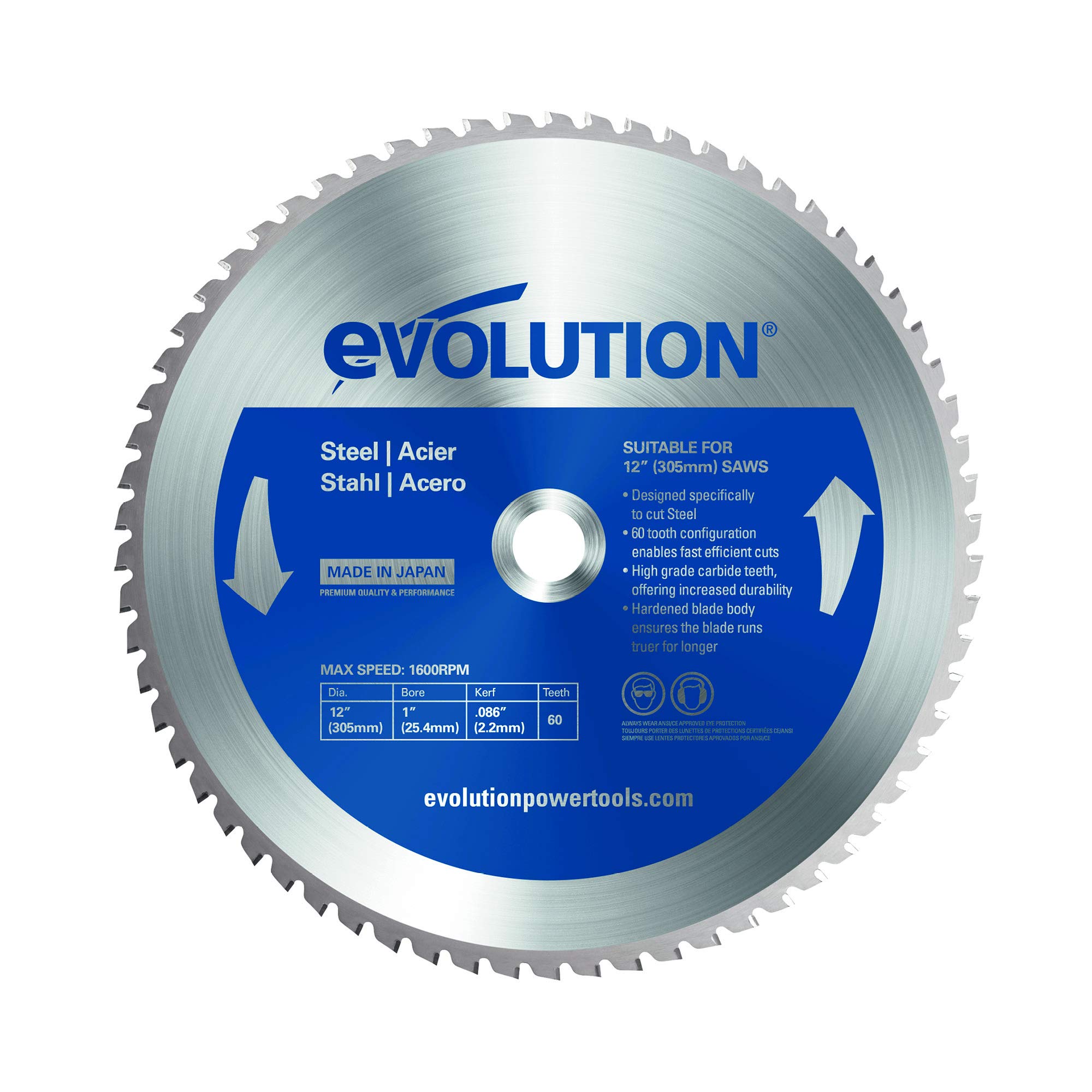 Evolution Power Tools 10-Inch TCT Saw Blade - Professional 52-Tooth Blade for Cutting Mild Steel & Ferrous Metal (1-Inch Arbor) - Perfect for Table Saw Accessories & Woodworking Projects - One Per Pack