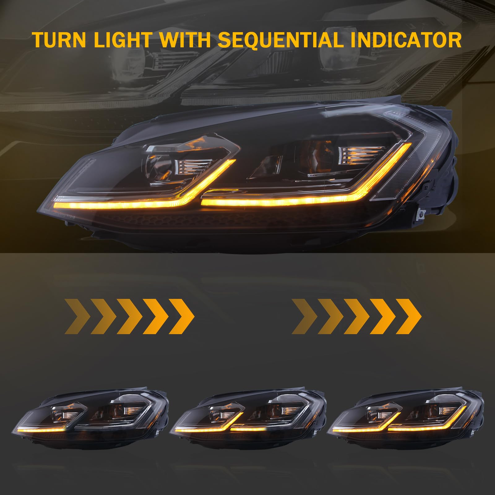JDMSPEED LED Headlights with Dynamic Turn Signal - Compatible with VW Volkswagen Golf 7 (2013-2018) | High Brightness Replacement Headlamps for Night Driving & Enhanced Visibility