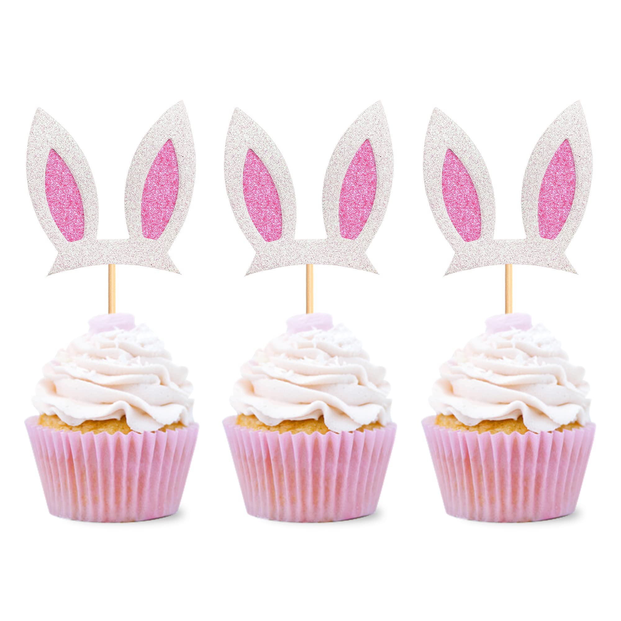 30 PCS Easter Bunny Cupcake Toppers - Rabbit & Egg Cake Decorations for Easter Party (Brown/White) | Perfect for Easter Desserts, Cupcake Decorating, and Holiday Baking Supplies