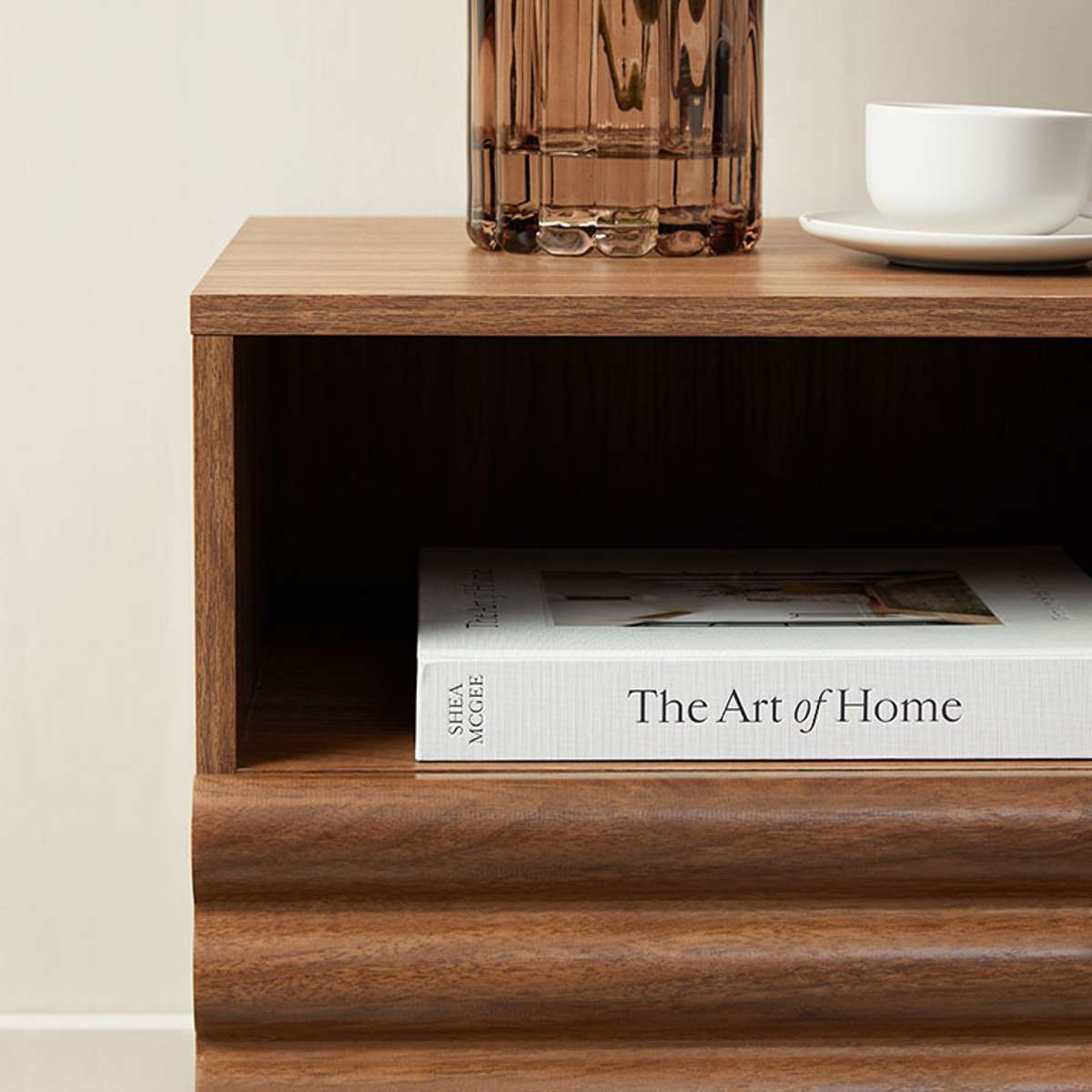 Theodore Ribbed Bedside Table - Solid Walnut Wood Nightstand with Drawer - Perfect for Bedroom, Living Room, or Office Storage