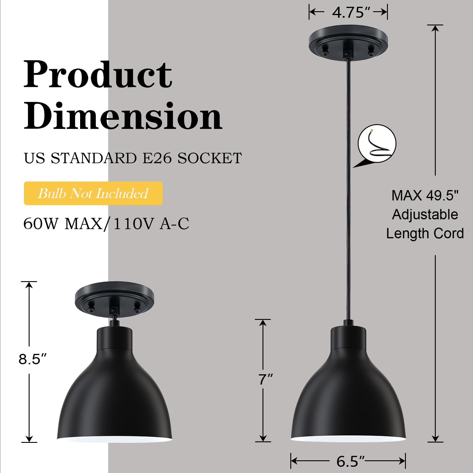 4 Pack Industrial Mini Metal Drum Pendant Lights - Single Kitchen Island Hanging Ceiling Fixtures for Over Sink Bar, Dining Room, Corridor, Entryway & Hallway - Perfect for Modern Farmhouse, Loft & Industrial Style Decor