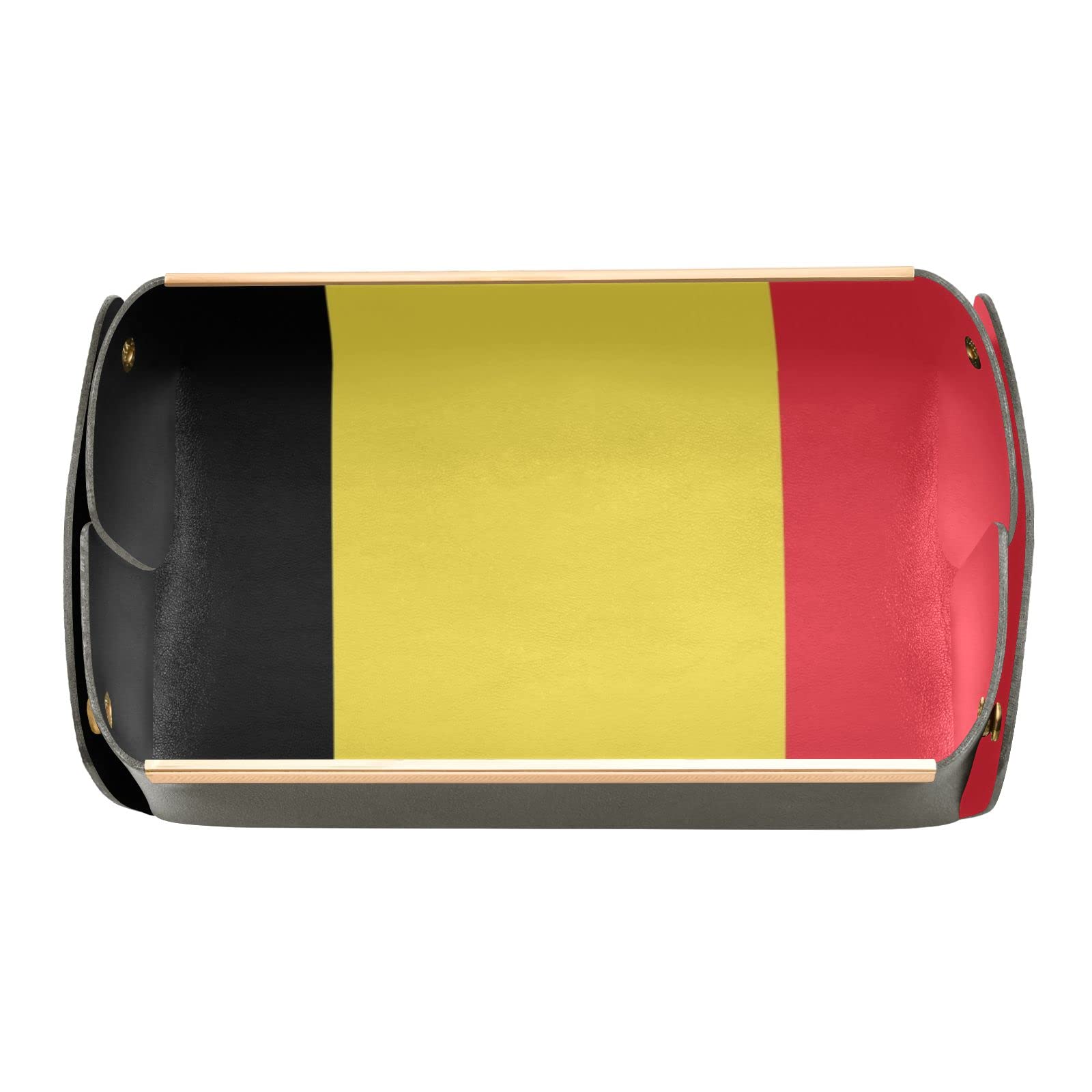 PU Leather Belgian Flag Valet Tray - Official Belgium Design Jewelry & Key Organizer for Men & Women - Desk Storage Plate for Keys, Coins, Phone, Wallet - Perfect Birthday Gift & Home Office Decor