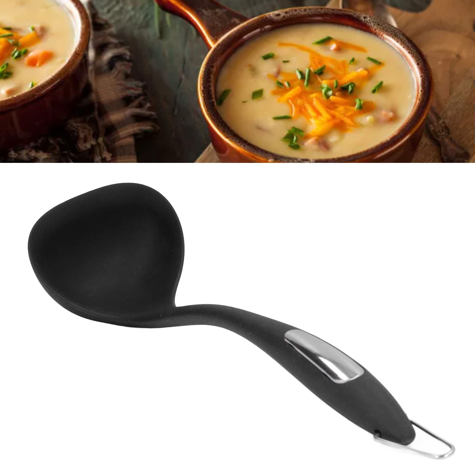Silicone Kitchen Spoon - Soft, Non-Slip & Space-Saving Cooking Utensil for Family Dining | Ideal for Cooking, Serving & Everyday Kitchen Use (Black)