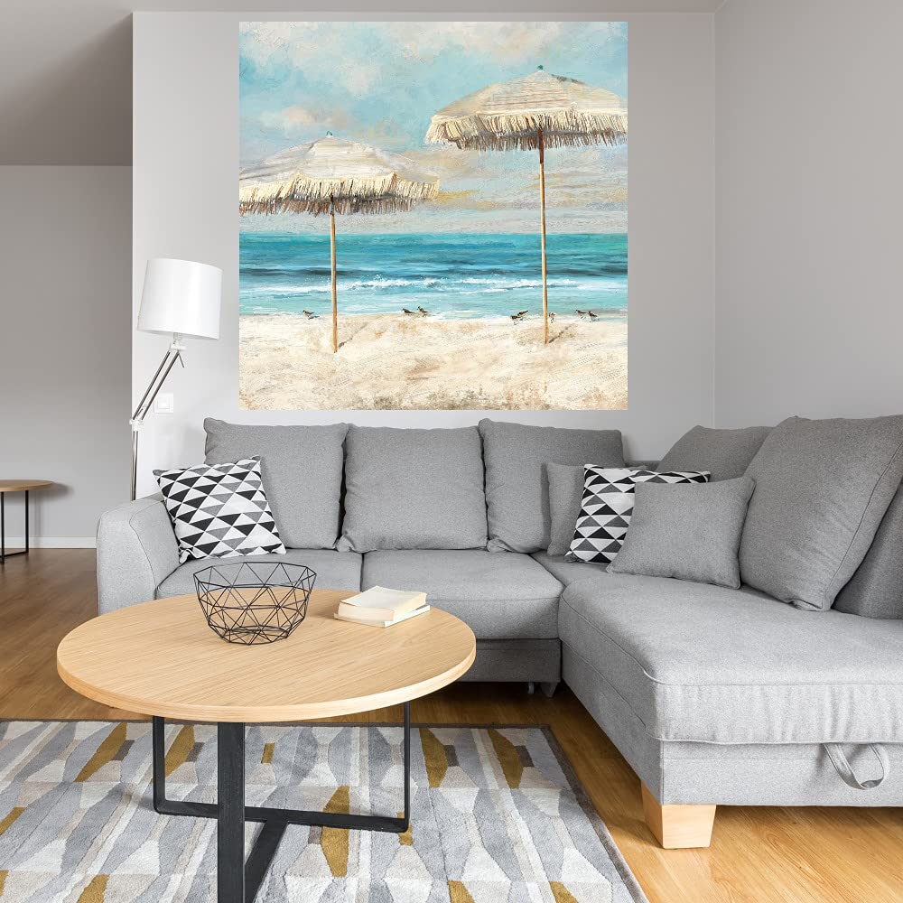 Fine Art Canvas Beach Duet Wall Decor - Hand Painted by Artist Studio Arts - 32x32 Inches - Ready to Hang - Perfect for Living Room, Bedroom, Office & More - Coastal Theme Home Decor for Beach Houses & Vacation Homes