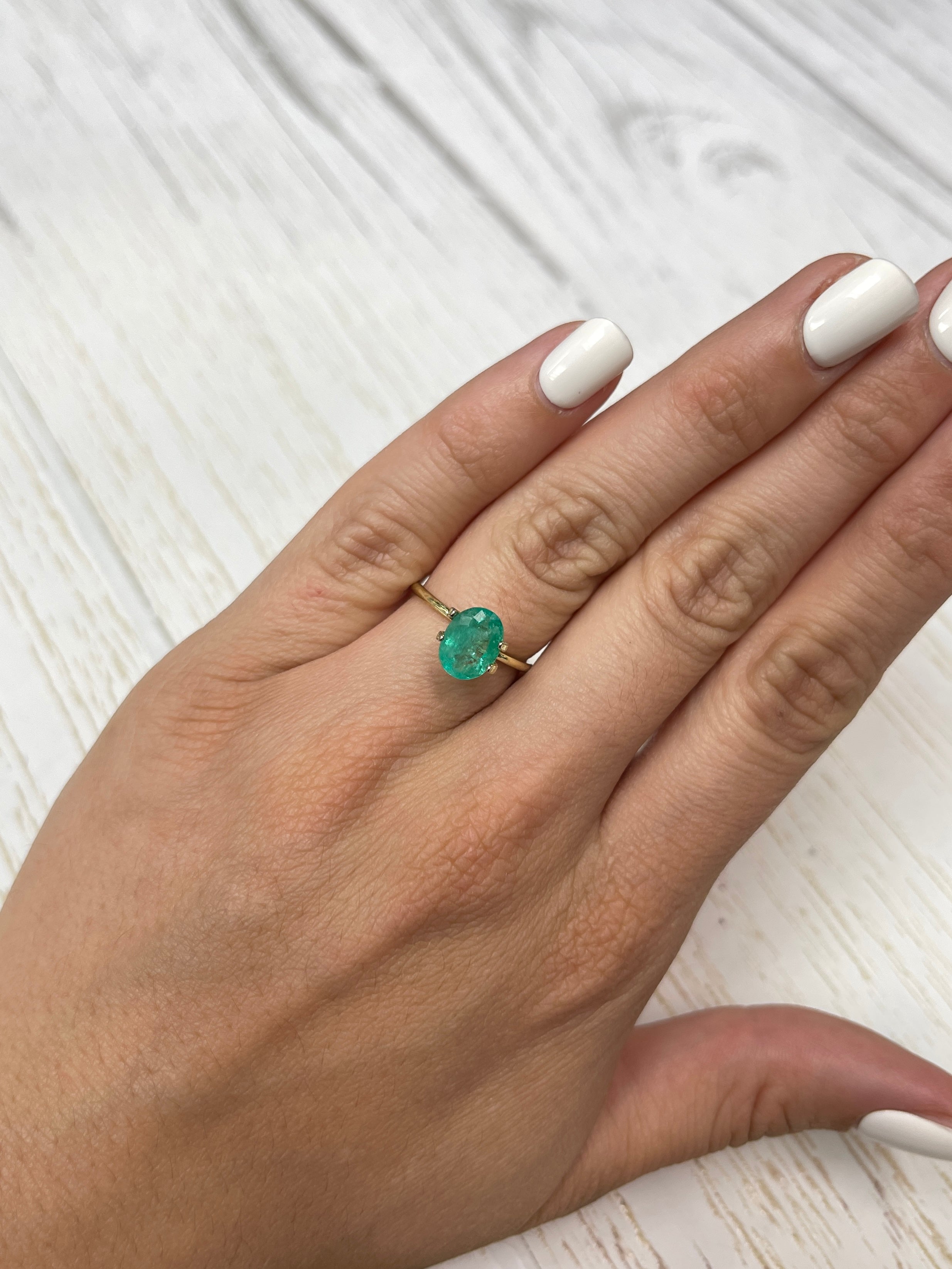 1.63 Carat 9.3x7.2mm Bluish Green Natural Loose Colombian Emerald Oval Cut Gemstone for Jewelry Making & Engagement Rings