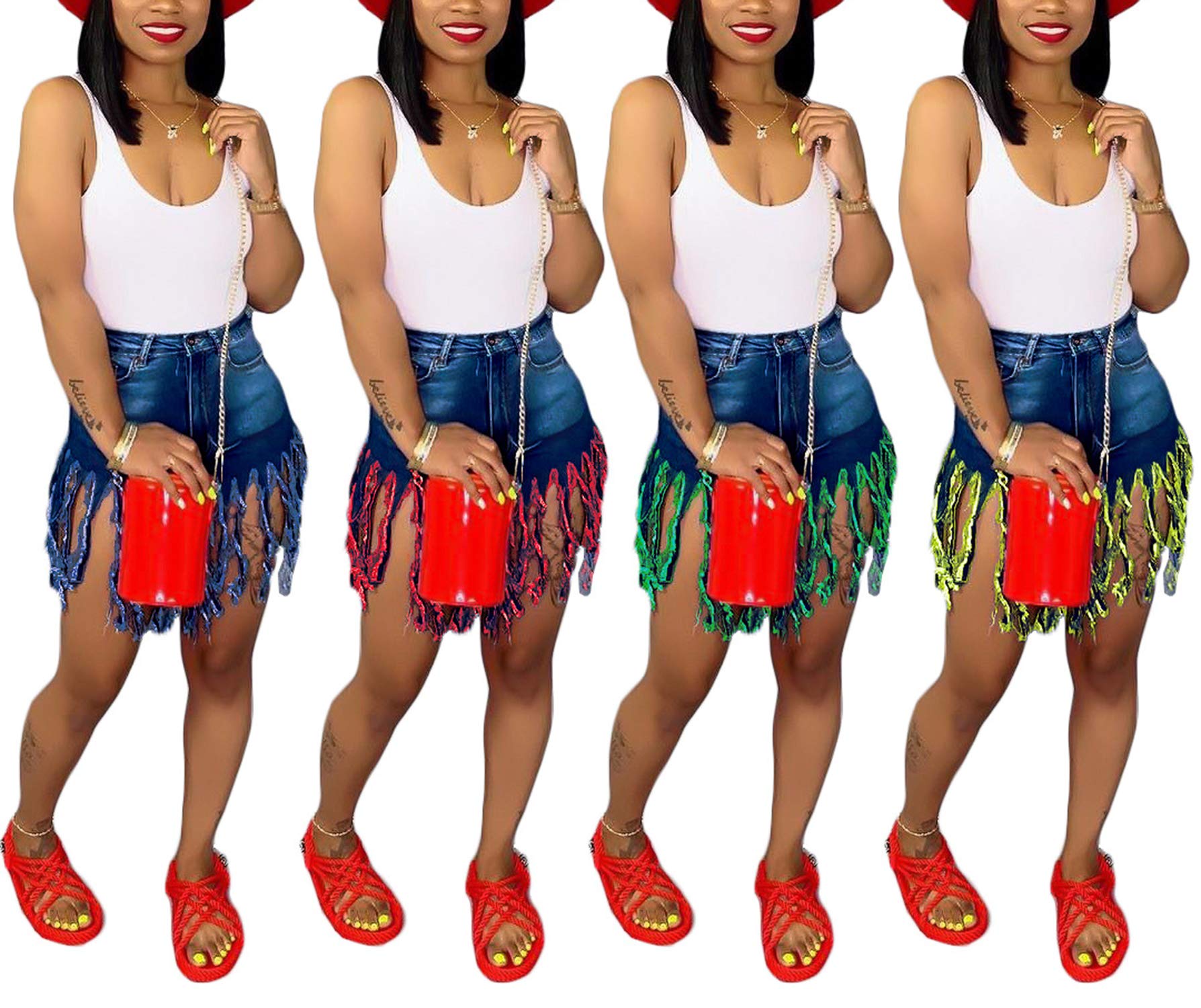 Women's High Waisted Denim Shorts with Frayed Raw Hem & Tassels - Trendy Juniors Jeans for Summer Outfits | Perfect for Casual Wear, Beach Trips, and Music Festivals