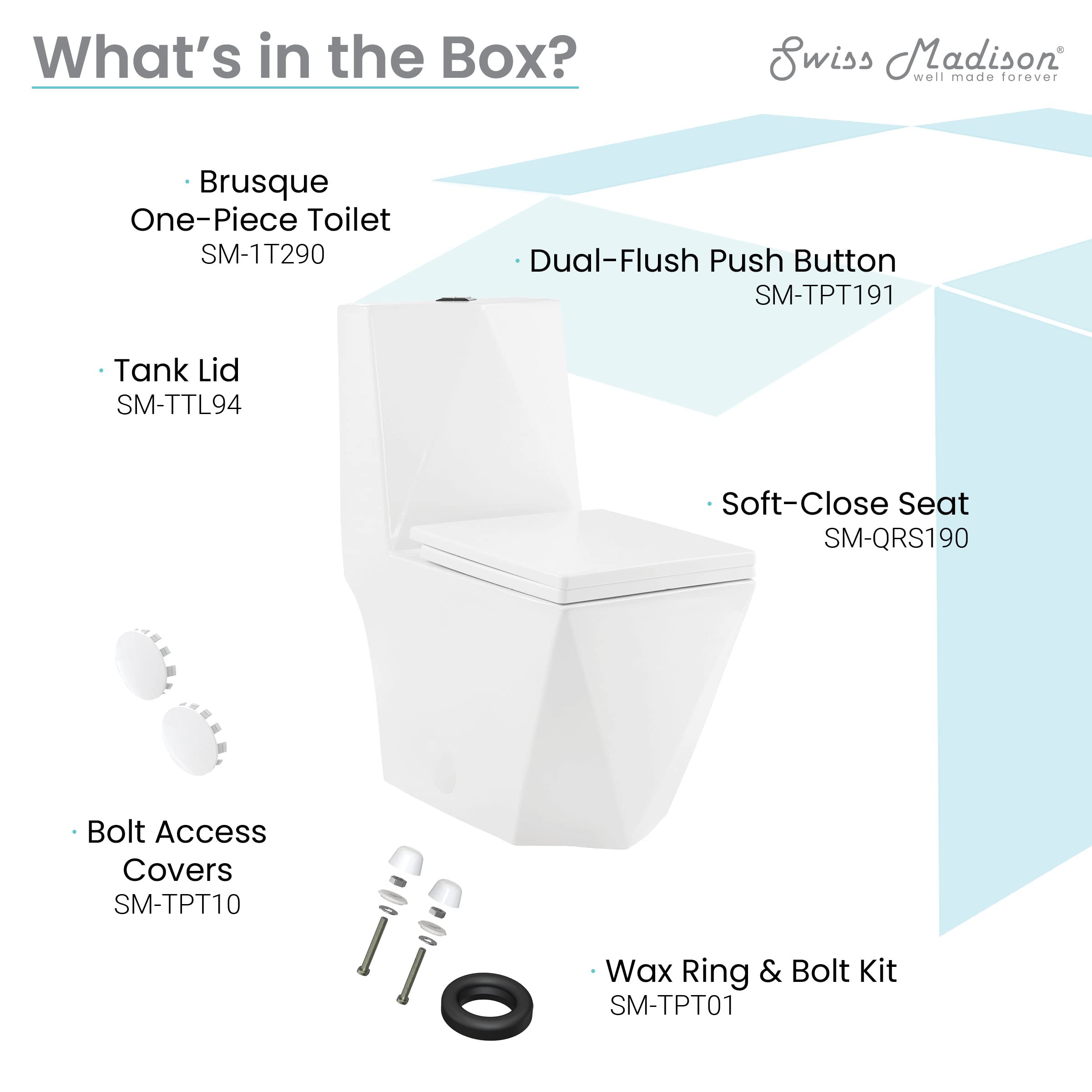 Brusque One-Piece Square Toilet with Dual-Flush 1.1/1.6 GPF - Modern Water-Saving Bathroom Solution for Homes & Offices
