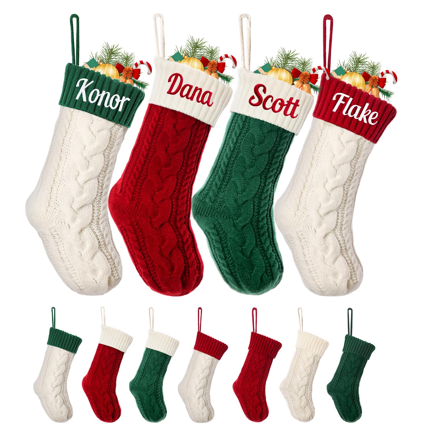 Ulico Personalized Christmas Stocking - 18 Inch Large Custom Name Knit Stockings with Color Contrast & Embroidery for Fireplace Decor (Set of 4) | Perfect for Holiday Party, Family Gatherings & Festive Home Decoration