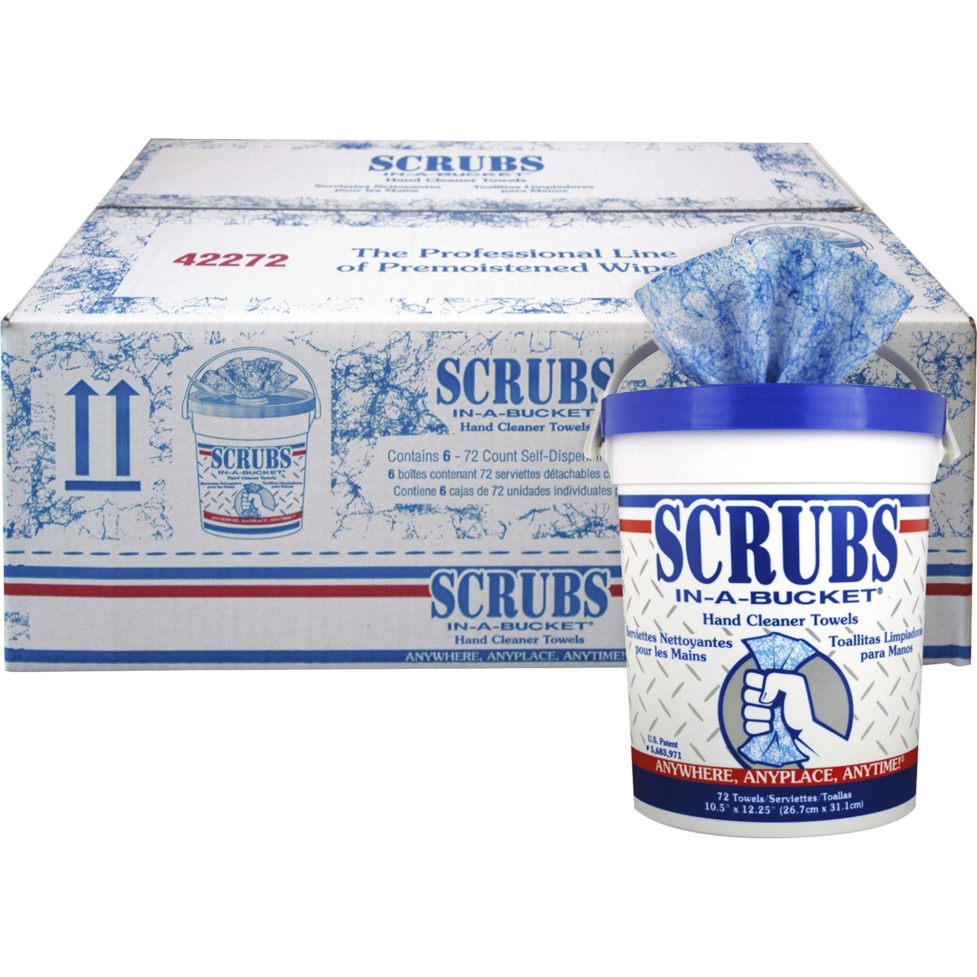 ITW42272CT Scrubs In-A-Bucket Hand Cleaner Towels - 6 Pack Blue Towels for Industrial, Garage & Workshop Use
