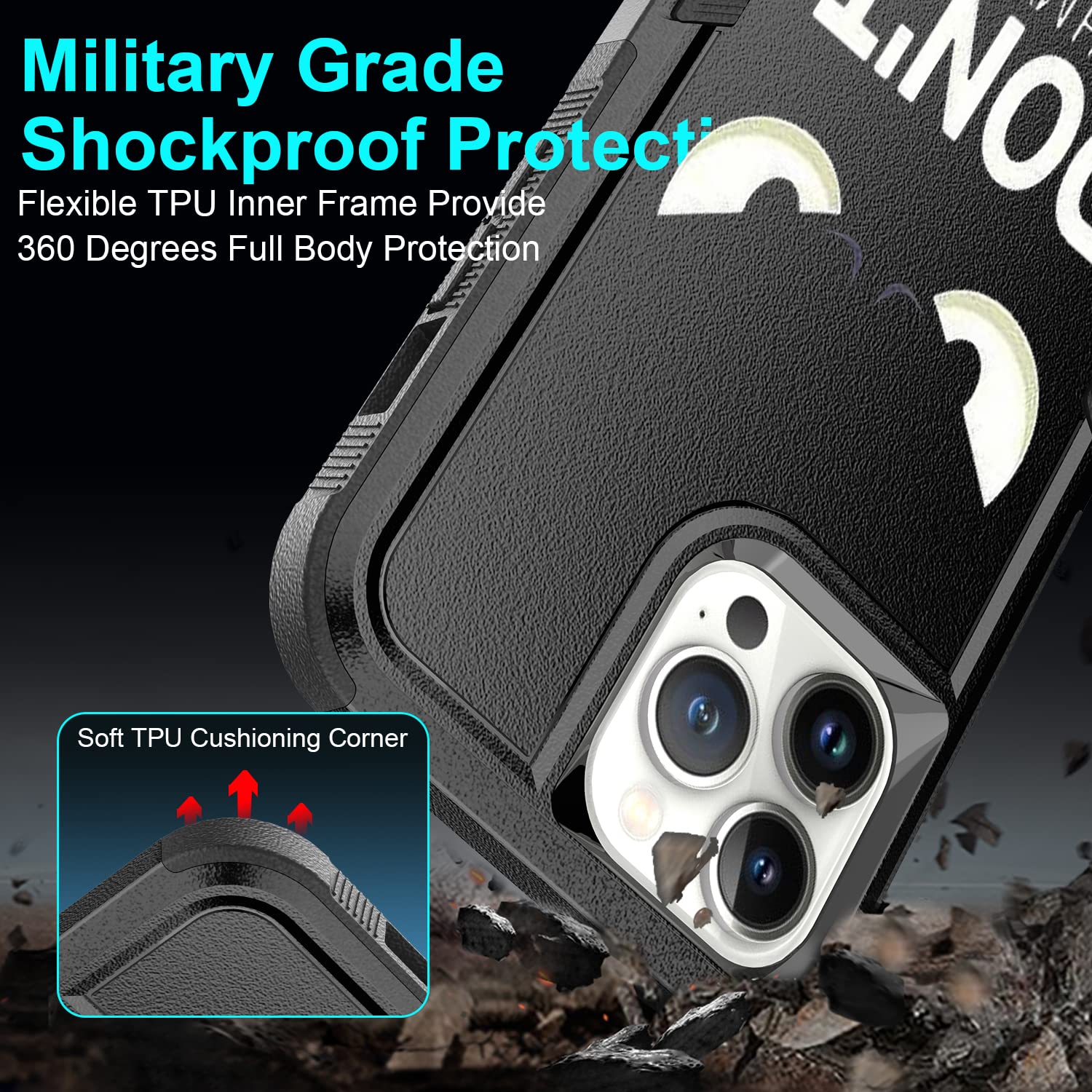 Shockproof iPhone 13 Pro Max Case with Don't Touch My Phone Design - Hybrid Hard PC & Soft Silicone Dual Layer Protective Cover for Apple iPhone 13 Pro Max (6.7 Inch) - Perfect for Everyday Use, Travel & Outdoor Activities
