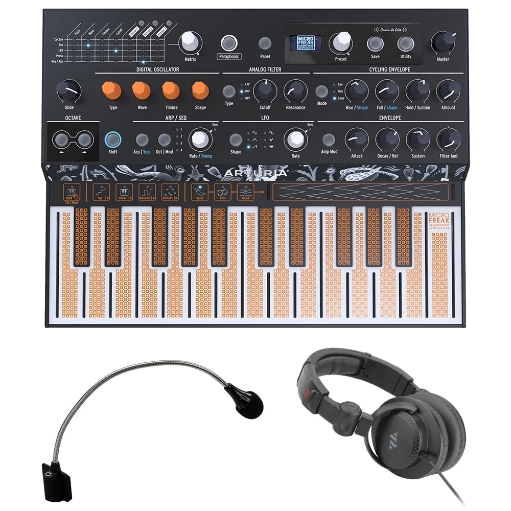 Arturia MicroFreak Vocoder Hybrid Analog/Digital Synthesizer with Advanced Digital Oscillators - Black | Bundle with Gooseneck Mic & Studio Headphones | Perfect for Music Production, Live Performances & Home Recording Studios