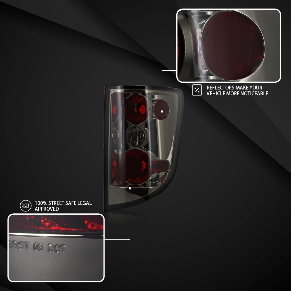 AUTOZENSATION Smoke Lens Tail Lights Brake Lamps - Compatible Pair for 2005-2010 Honda Ridgeline (Left + Right) | Upgrade Your Truck's Style & Night Visibility